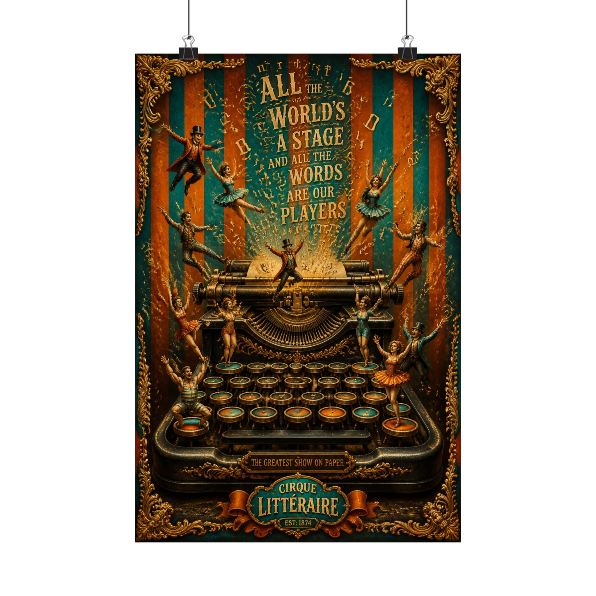 Typewriter Flying Letters Wall Art Poster 18×24 Baroque Home Office Decor Maximalist Print