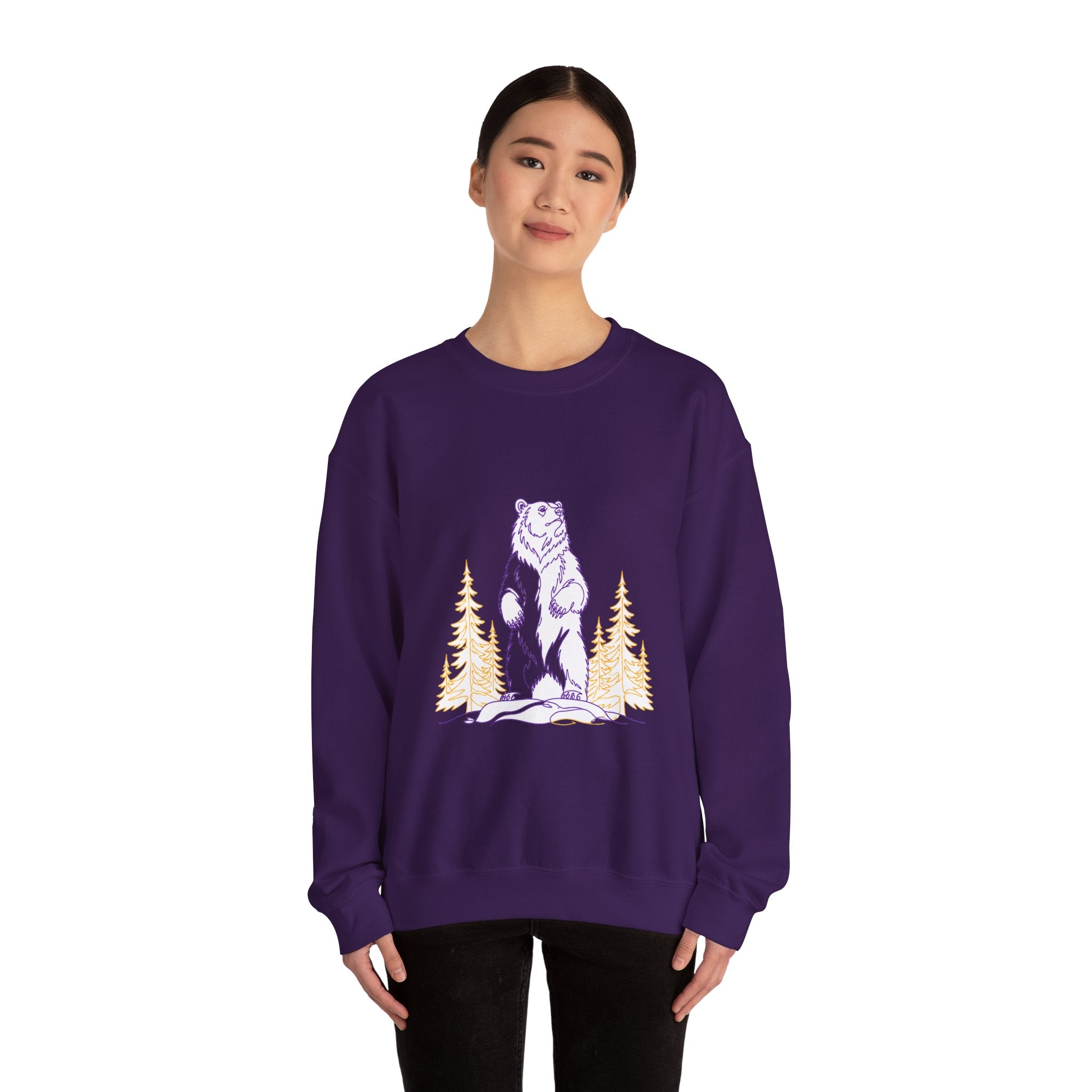 Matching Couple Sweatshirt - Bear & Deer Matching Couple Crewneck Sweatshirt Minimalist Art His Hers Valentine Gift - Design A