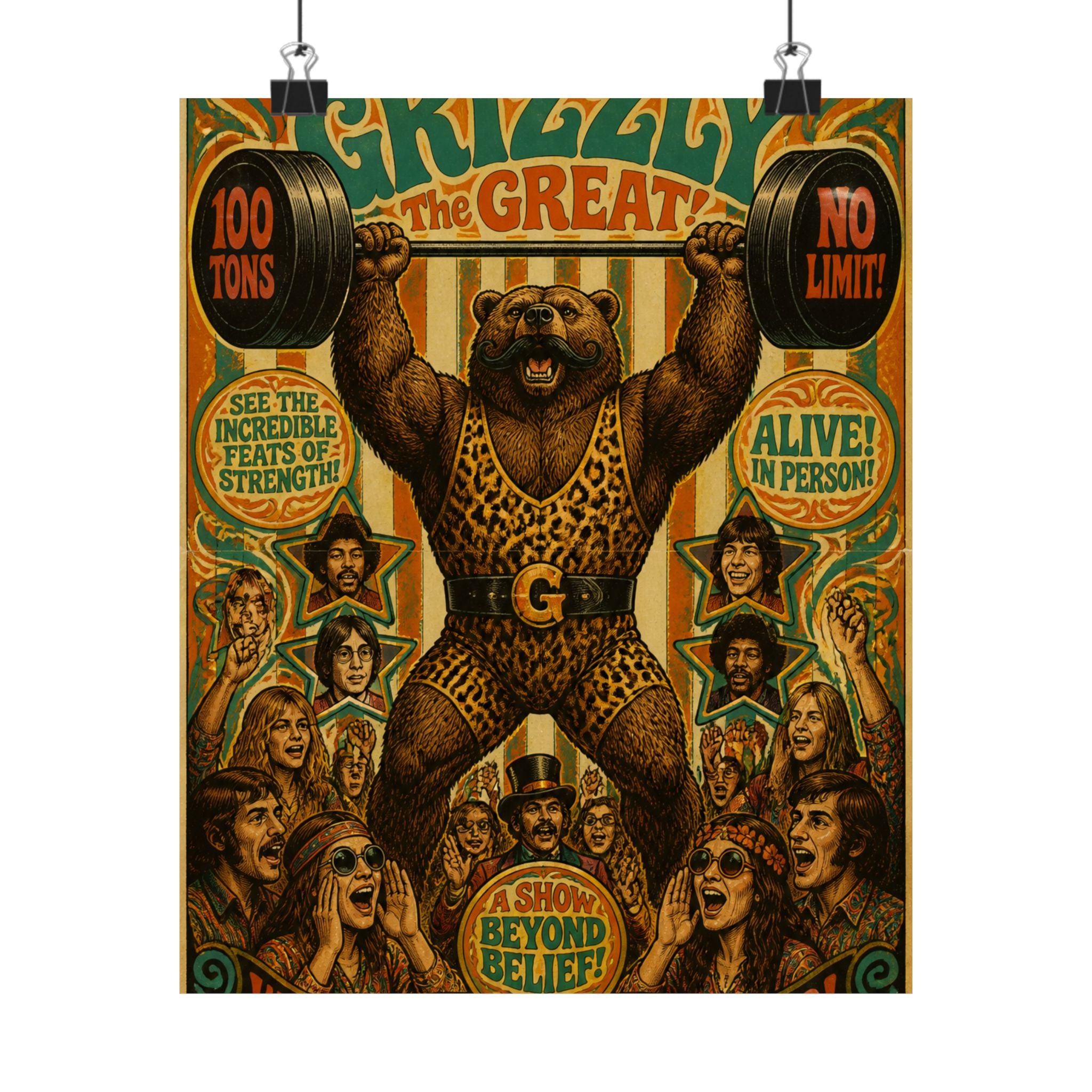 Strongman Bear Wall Art Poster 24×36 Psychedelic Dining Room Decor Maximalist Print