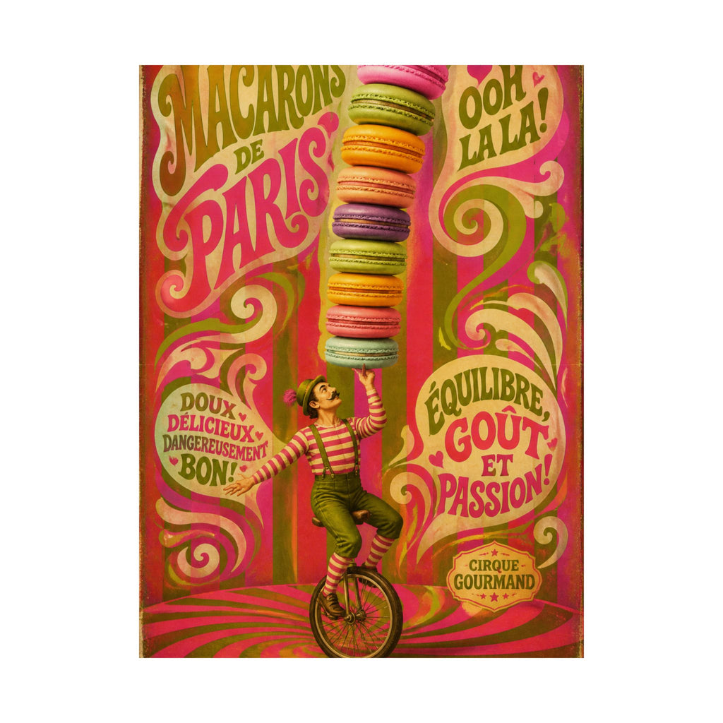 Macaron Balancing Tower Wall Art Poster 18×24 Psychedelic Cafe Decor Maximalist Print