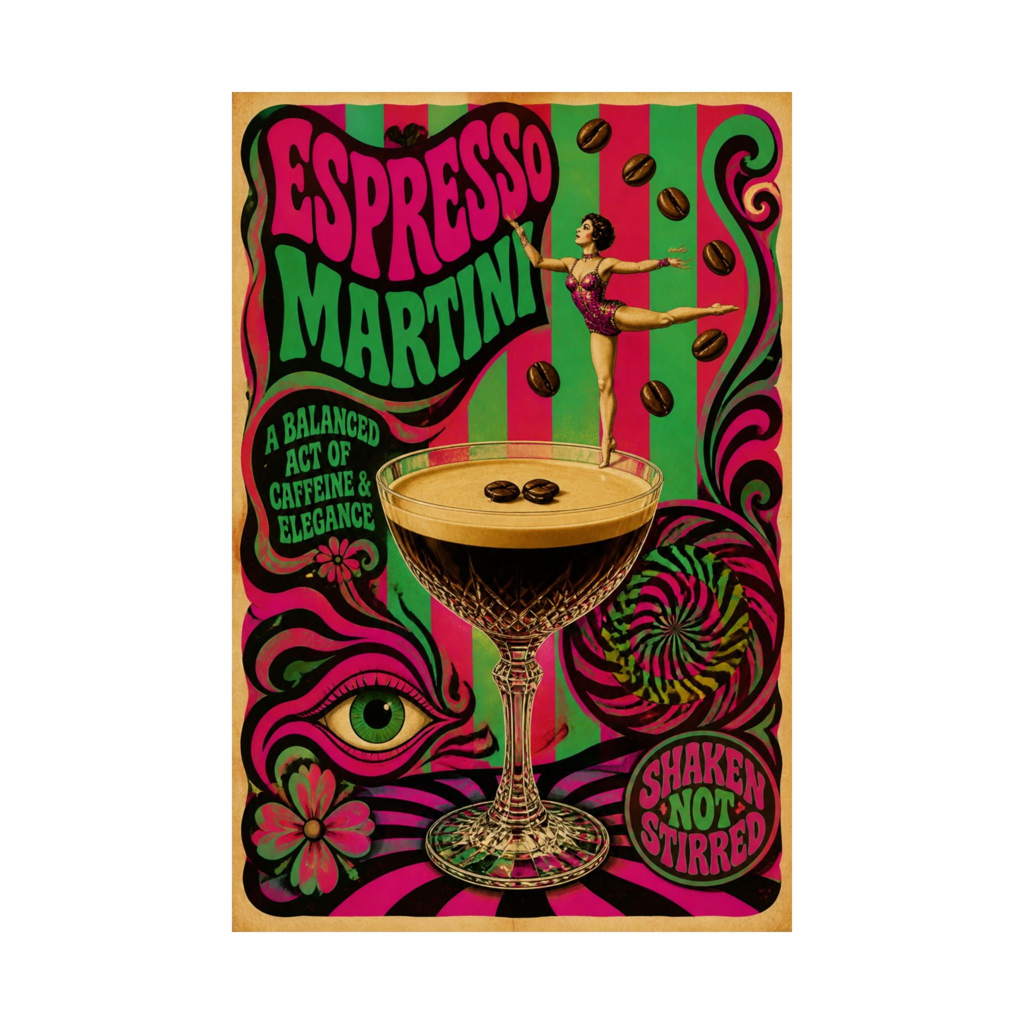 Espresso Martini Acrobat Wall Art Poster 18×24 Psychedelic Cafe Decor Maximalist Print