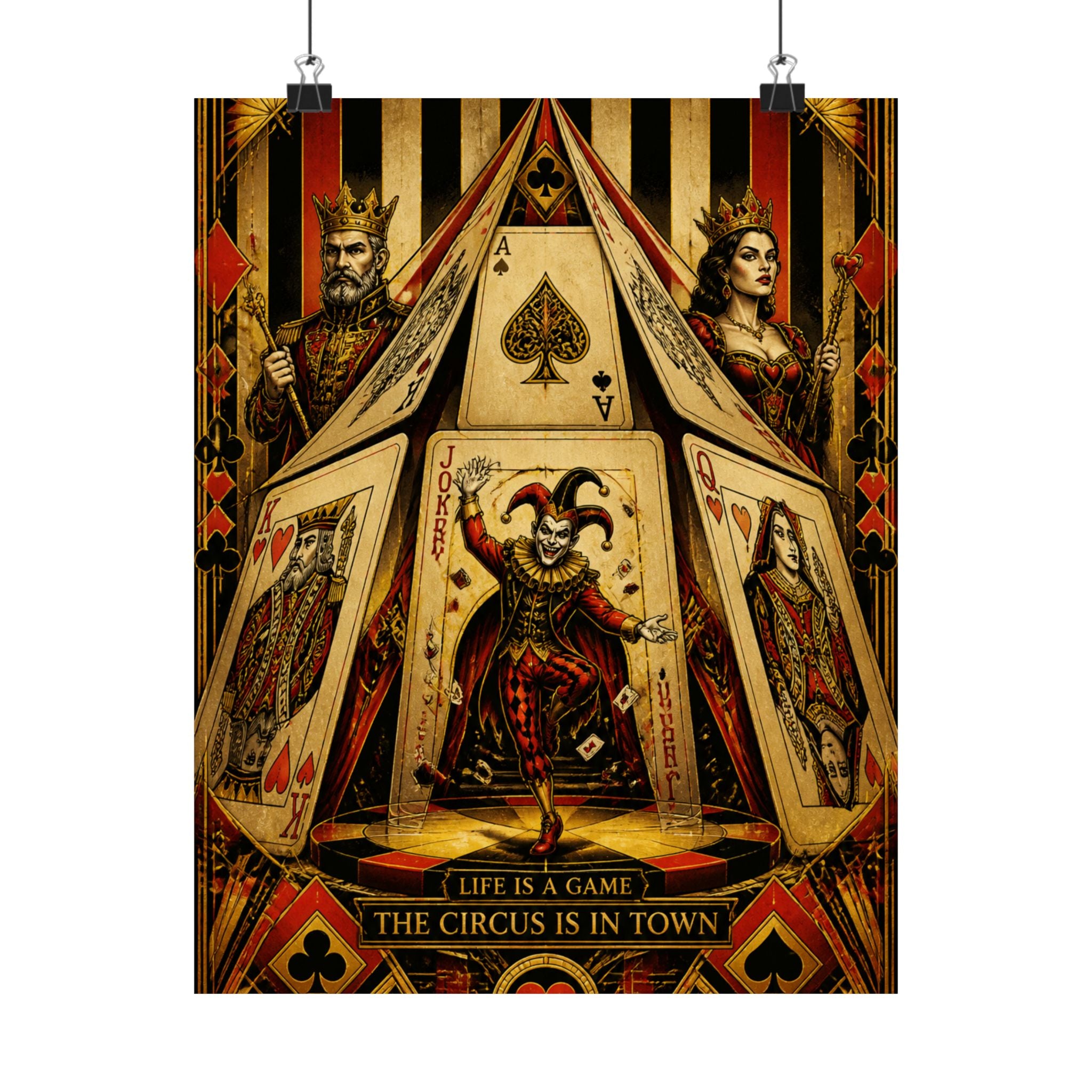 Playing Cards Tent Wall Art Poster 24×36 Art Deco Bar Area Decor Maximalist Print