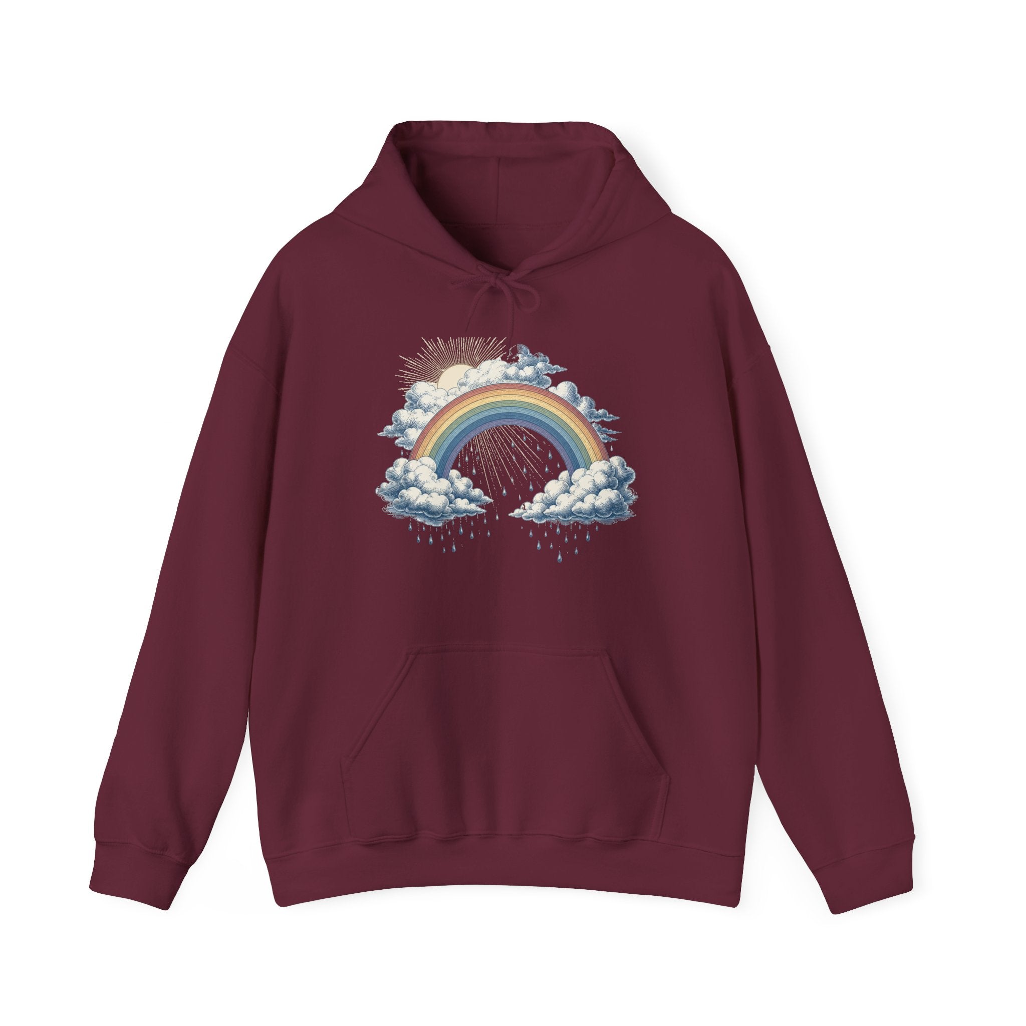 Matching Couple Sweatshirt - Storm & Rainbow Matching Couple Hooded Sweatshirt Vintage Art His Hers Wedding Gift - Design B