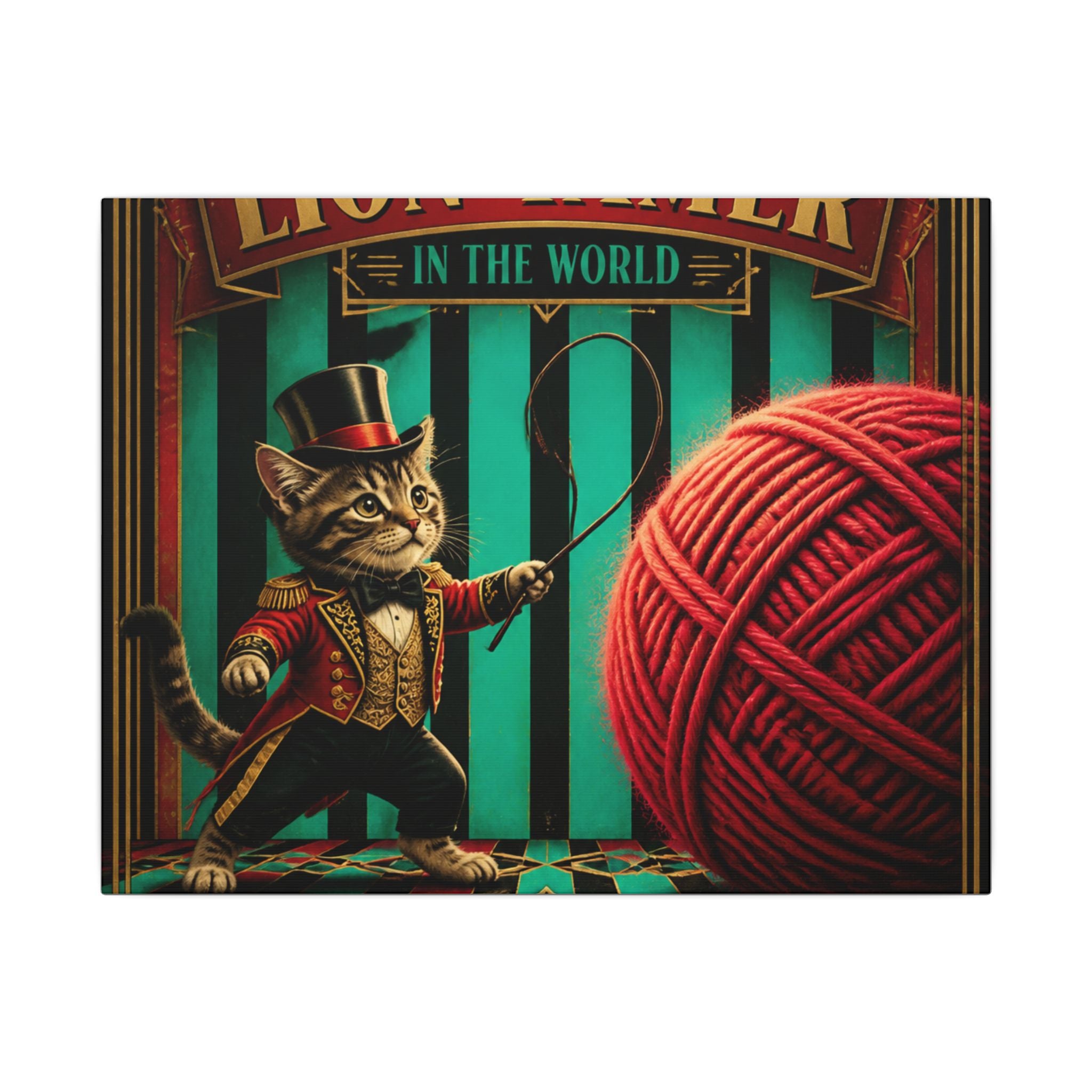 Cat Lion Tamer Wall Art Canvas 16×20 Art Deco Entryway Decor Maximalist Print