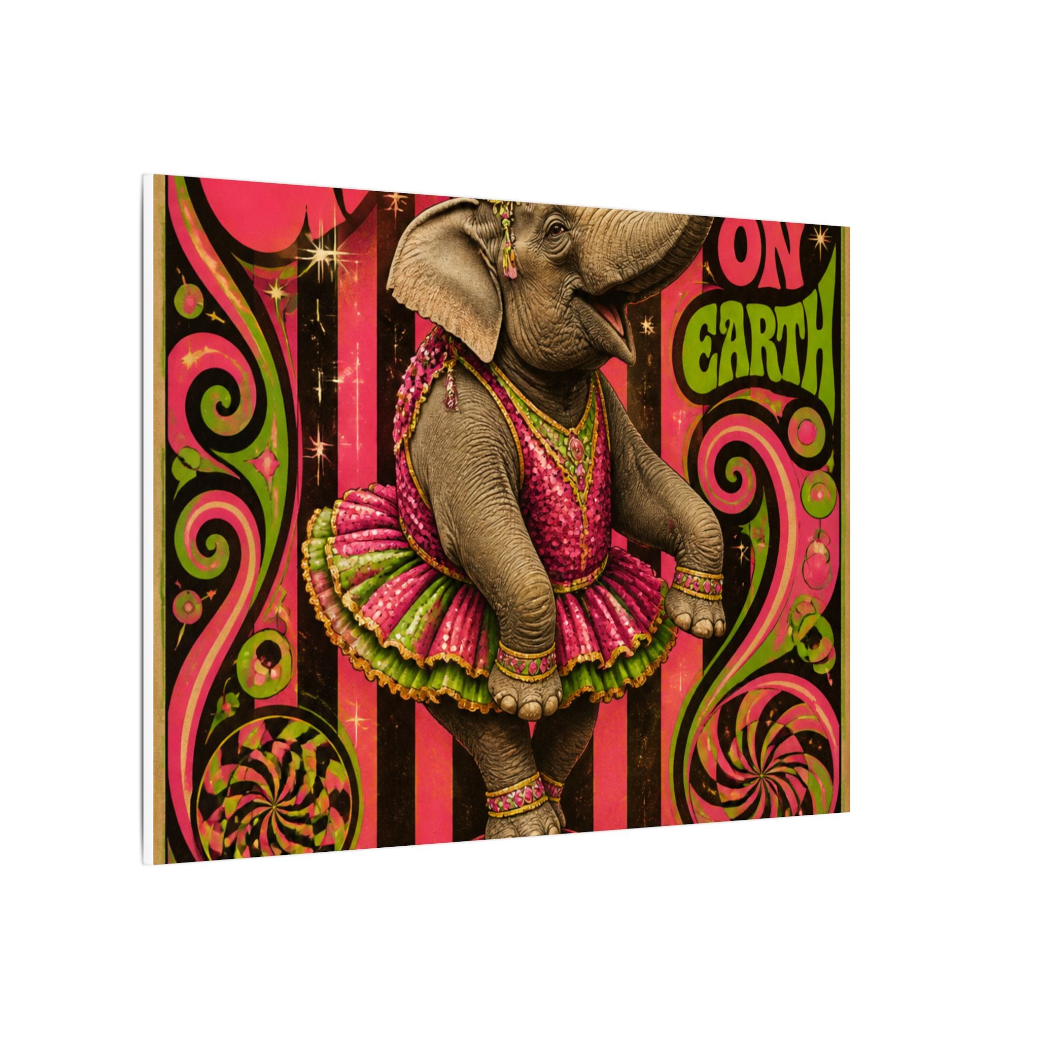 Elephant on Ball Wall Art Canvas 24×36 Psychedelic Dining Room Decor Maximalist Print