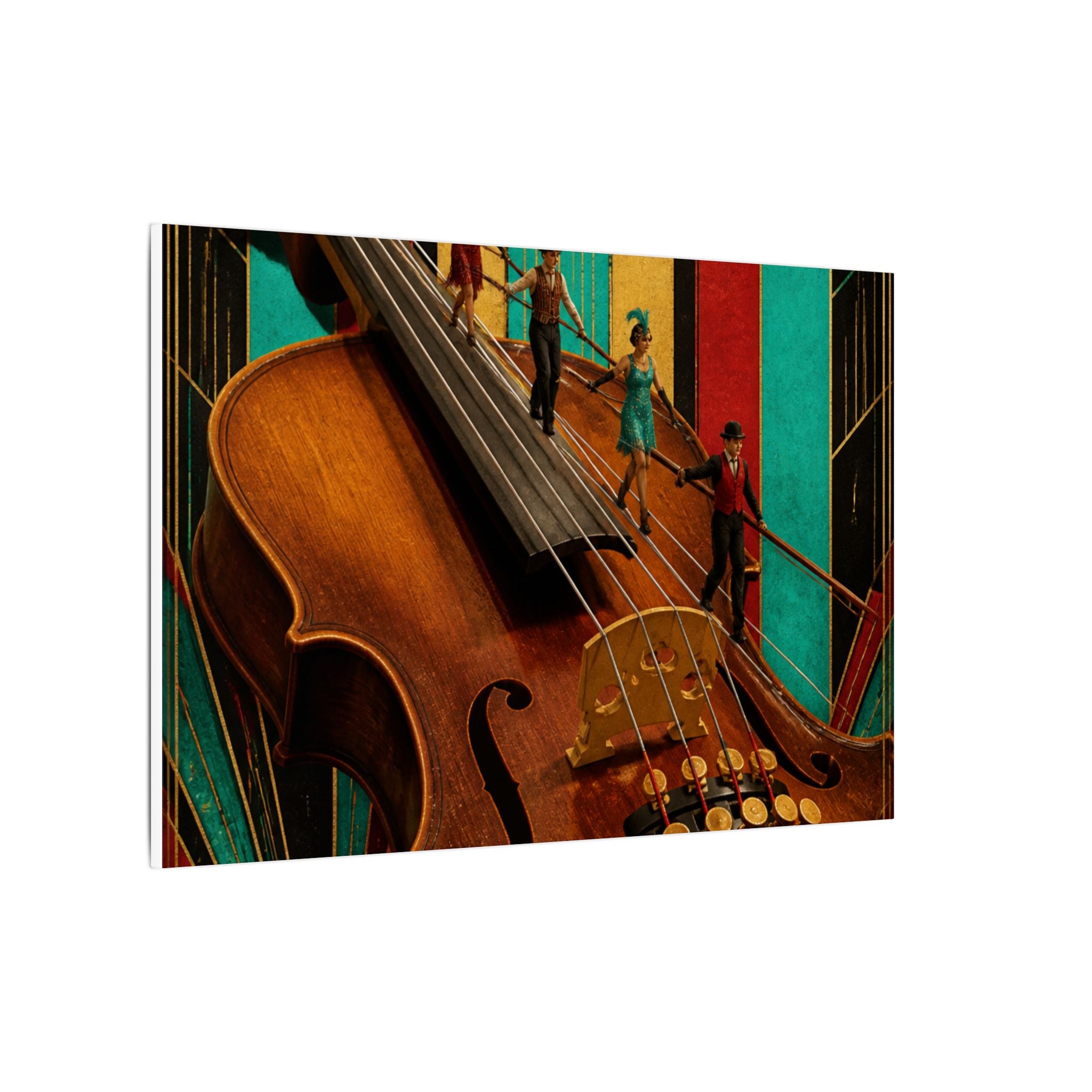 Violin Tightrope Bridge Wall Art Canvas 24×36 Art Deco Bar Area Decor Maximalist Print