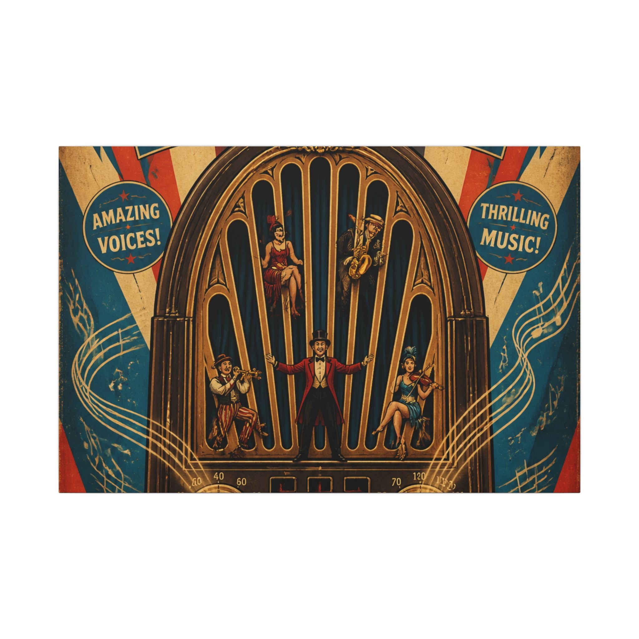 Vintage Radio Stage Wall Art Canvas 16×20 Vintage Circus Kitchen Decor Maximalist Print