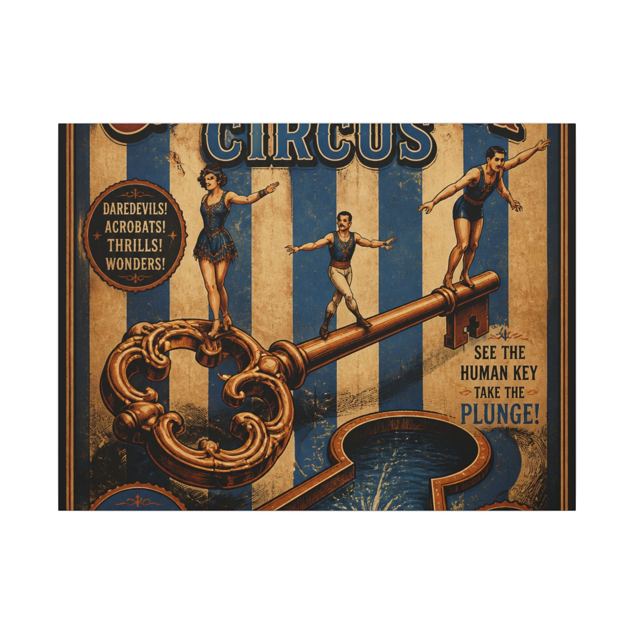 Giant Key Performance Wall Art Canvas 24×36 Vintage Circus Bedroom Decor Maximalist Print