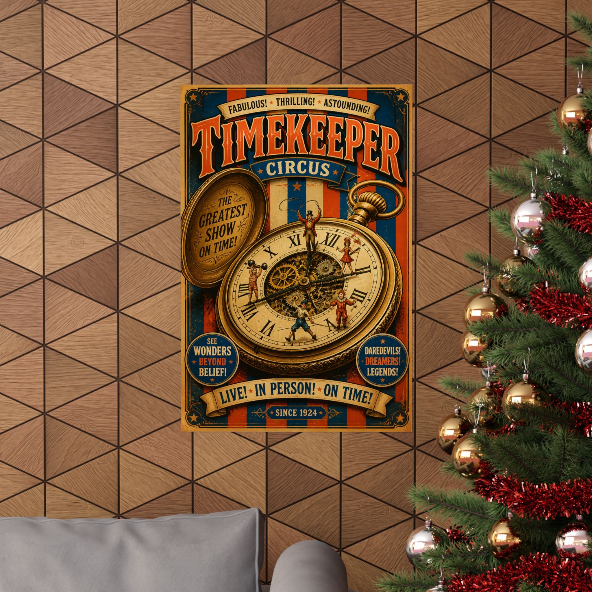 Pocket Watch Performers Wall Art Poster 24×36 Vintage Circus Bedroom Decor Maximalist Print