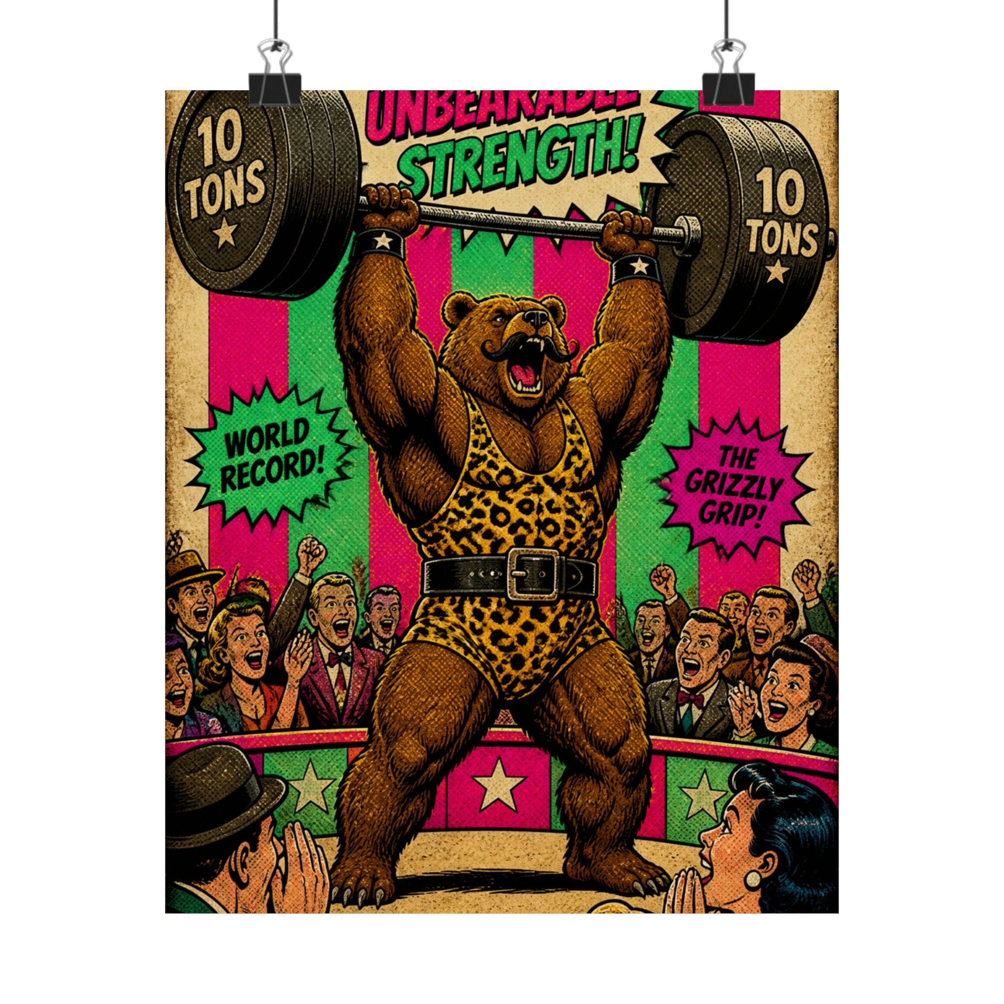 Strongman Bear Wall Art Poster 18×24 Pop Art Living Room Decor Maximalist Print