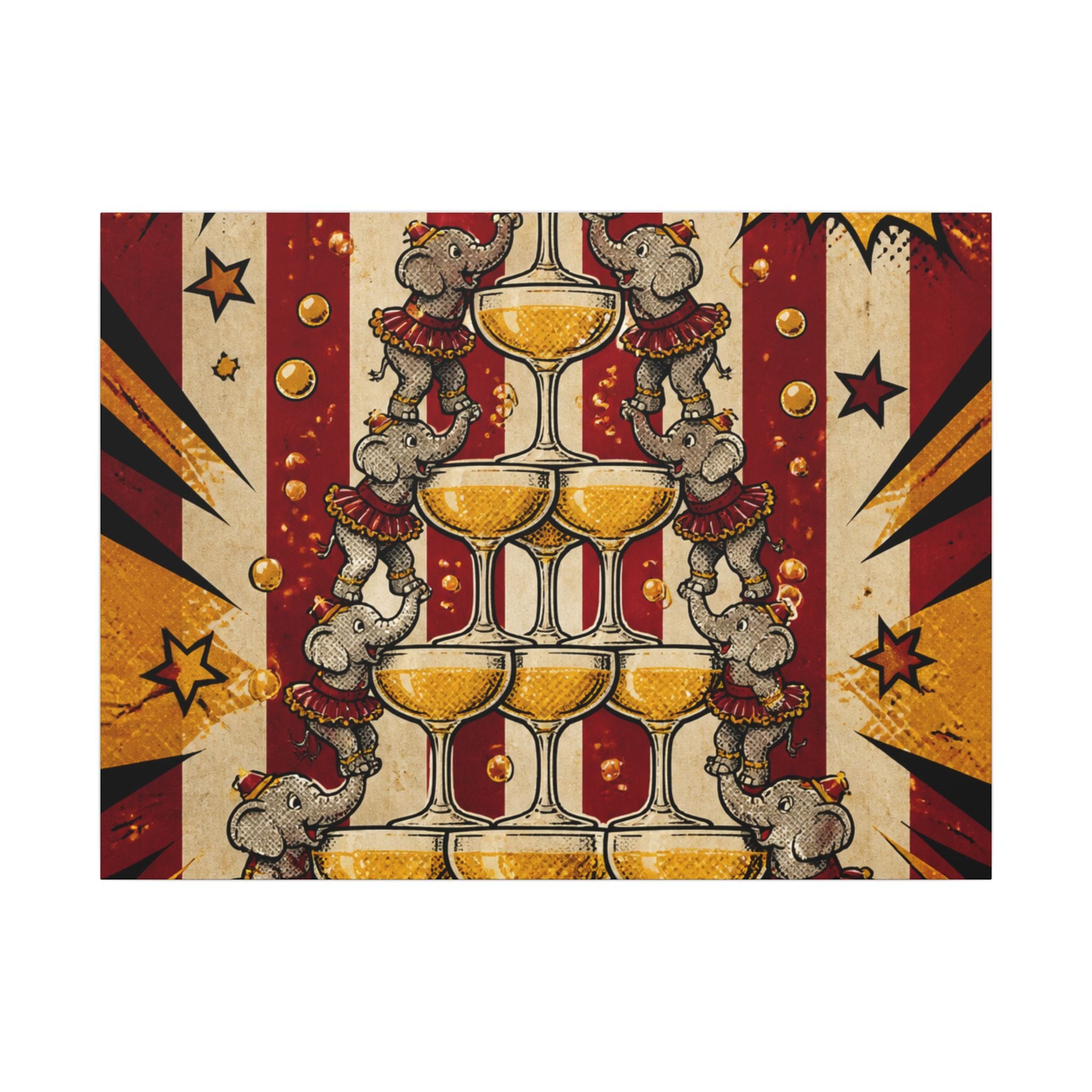 Champagne Tower Elephants Wall Art Canvas 24×36 Pop Art Restaurant Decor Maximalist Print