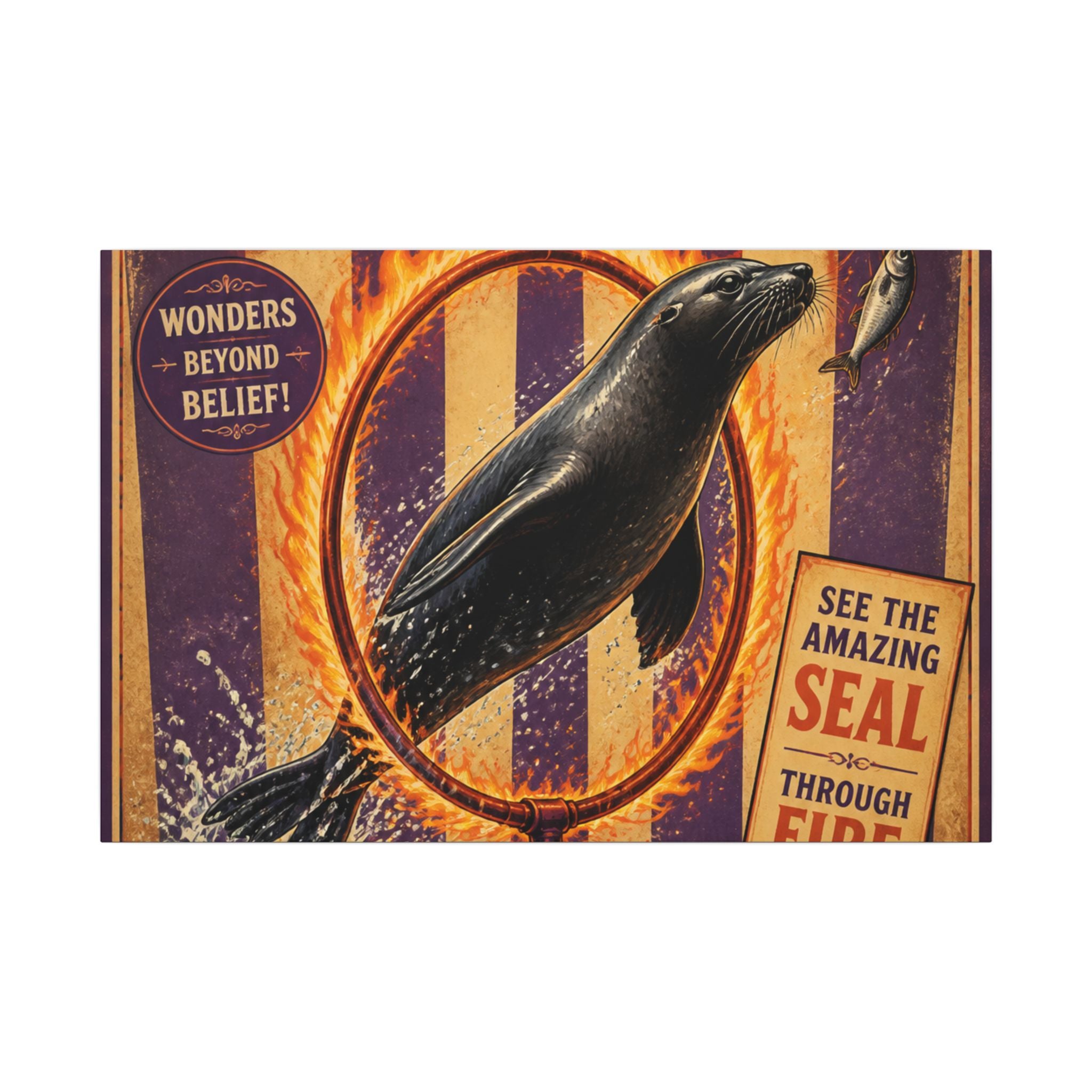 Seal Fire Hoop Wall Art Canvas 16×20 Vintage Circus Kitchen Decor Maximalist Print