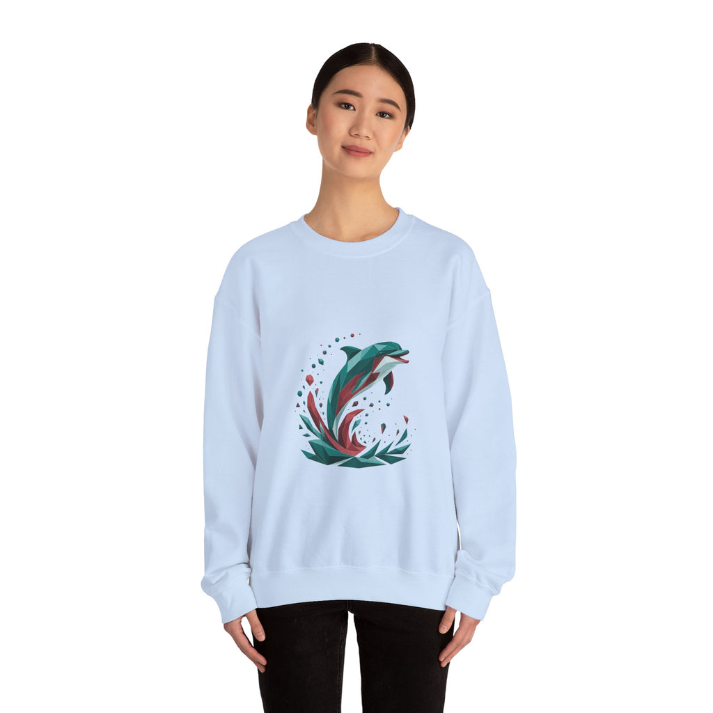 Matching Couple Sweatshirt - Shark & Dolphin Matching Couple Comfort Colors Crew Geometric Art His Hers Love Gift - Design B
