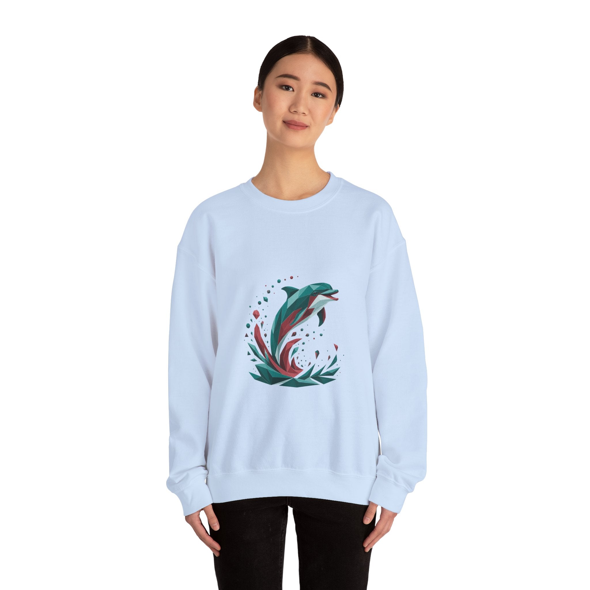 Matching Couple Sweatshirt - Shark & Dolphin Matching Couple Comfort Colors Crew Geometric Art His Hers Love Gift - Design B