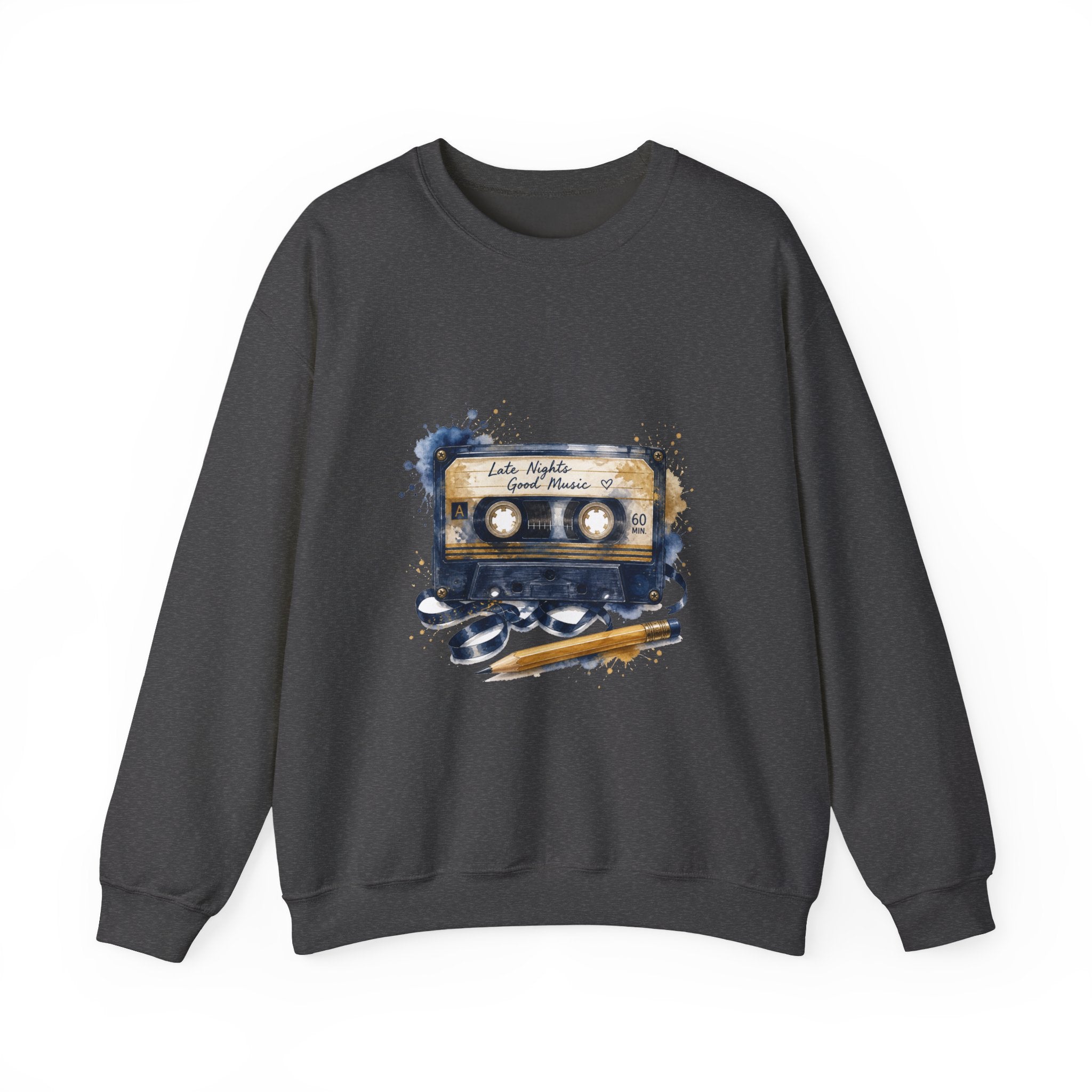 Matching Couple Sweatshirt - Vinyl & Cassette Matching Couple Crewneck Sweatshirt Watercolor Art His Hers Engagement Gift - Design B