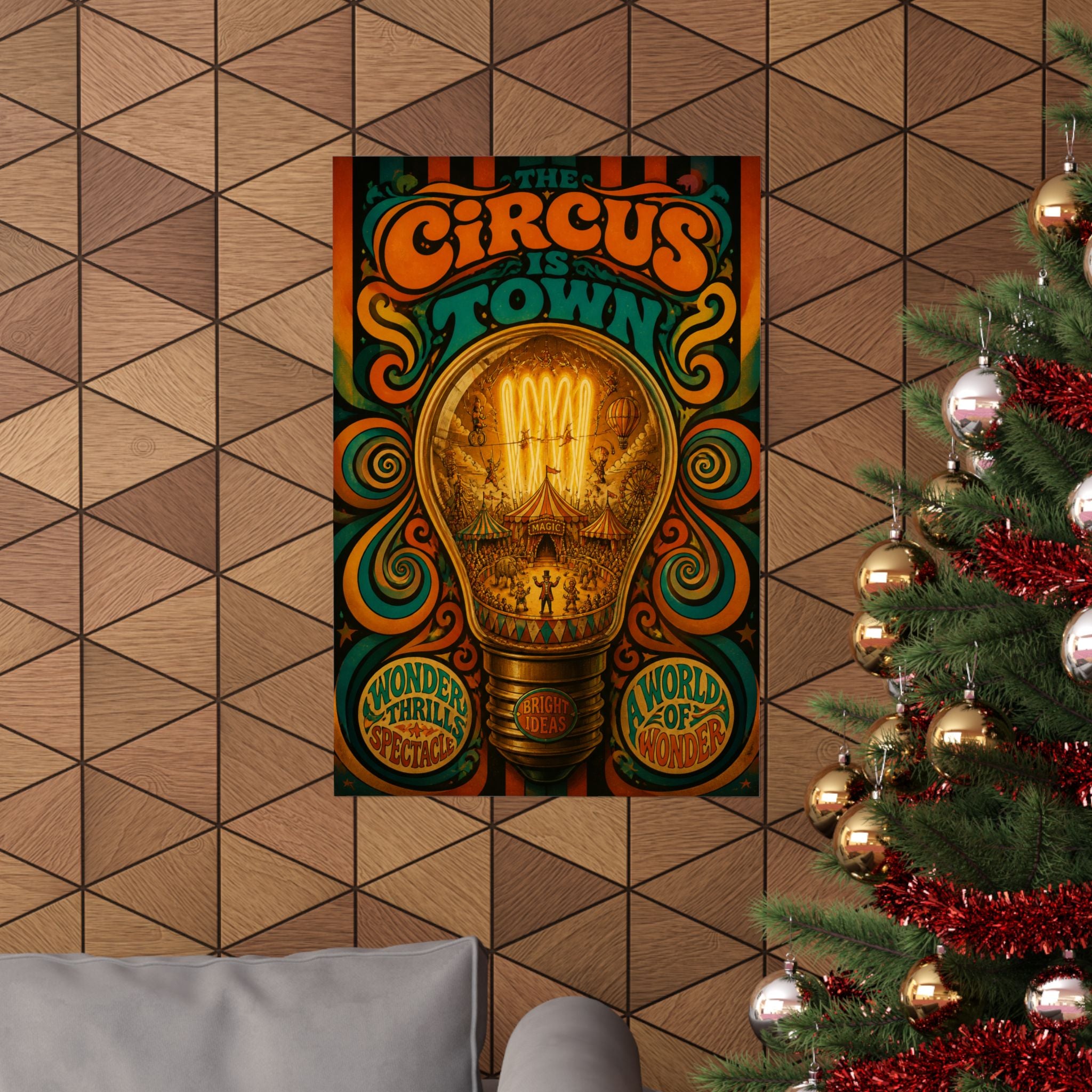 Light Bulb Circus Wall Art Poster 18×24 Psychedelic Cafe Decor Maximalist Print