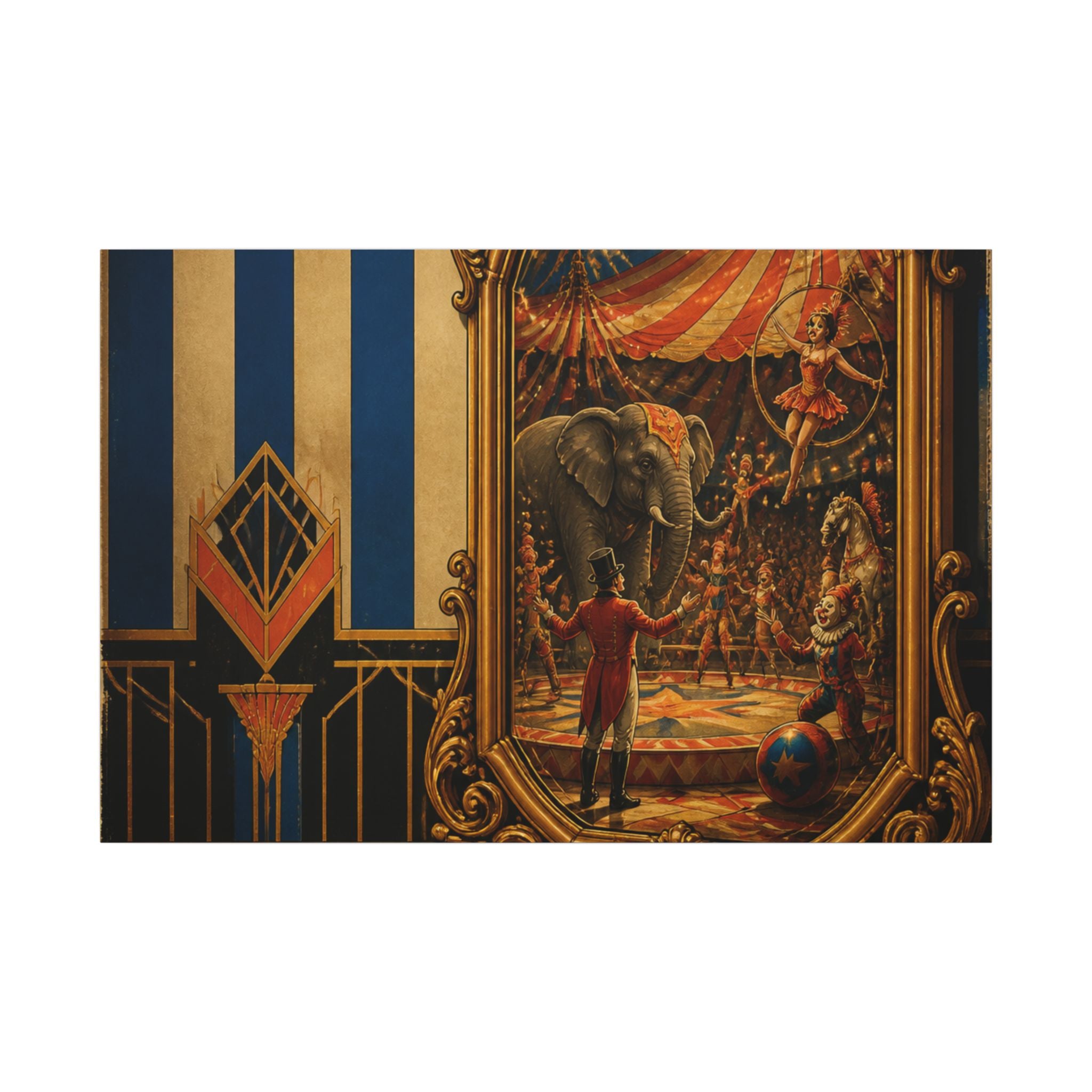 Vintage Mirror Circus Wall Art Canvas 24×36 Art Deco Bar Area Decor Maximalist Print