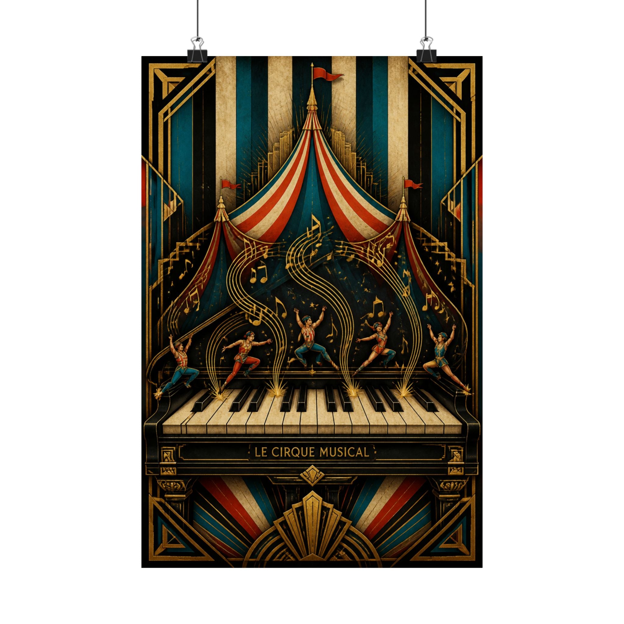Grand Piano Acrobats Wall Art Poster 24×36 Art Deco Bar Area Decor Maximalist Print