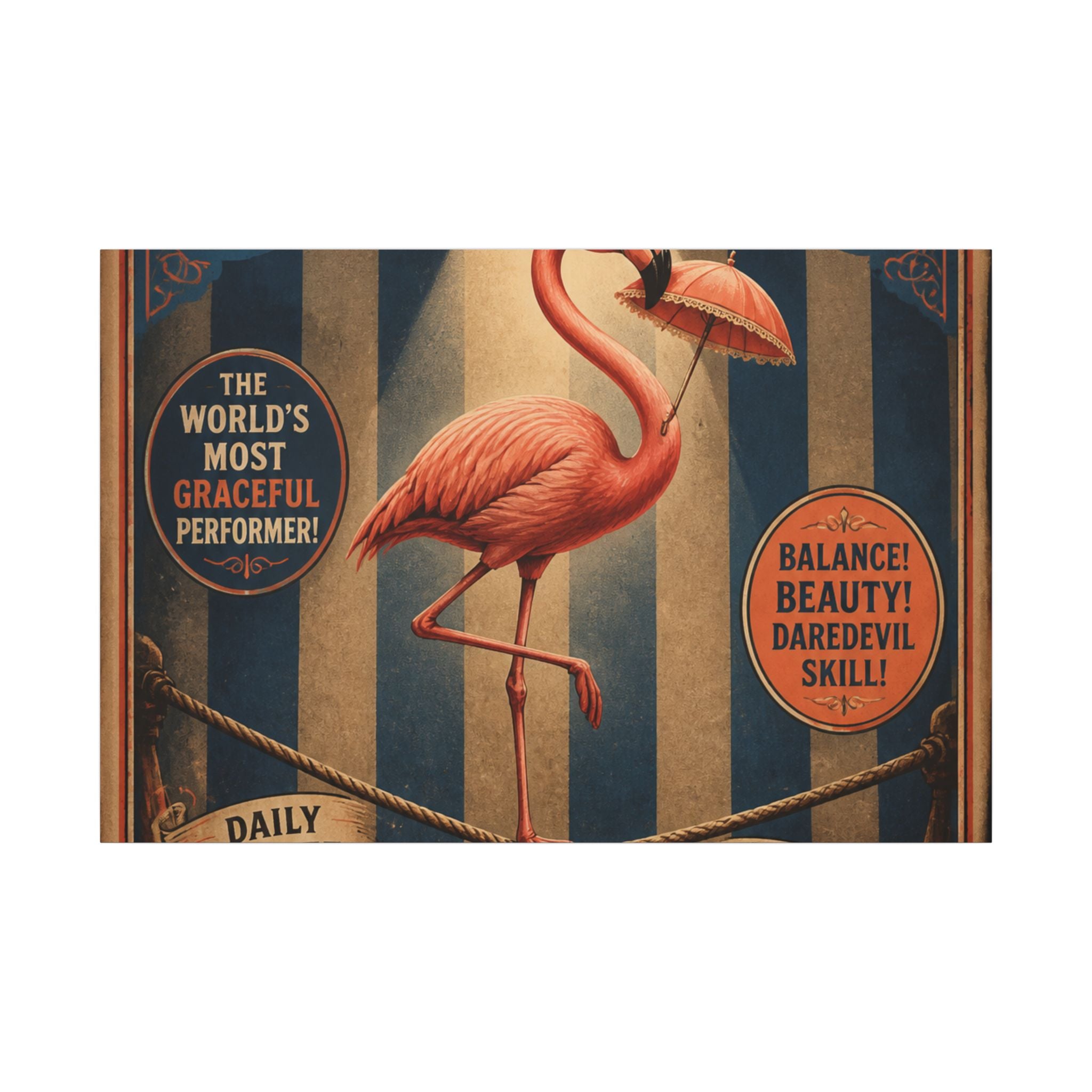 Flamingo Tightrope Wall Art Canvas 16×20 Vintage Circus Kitchen Decor Maximalist Print