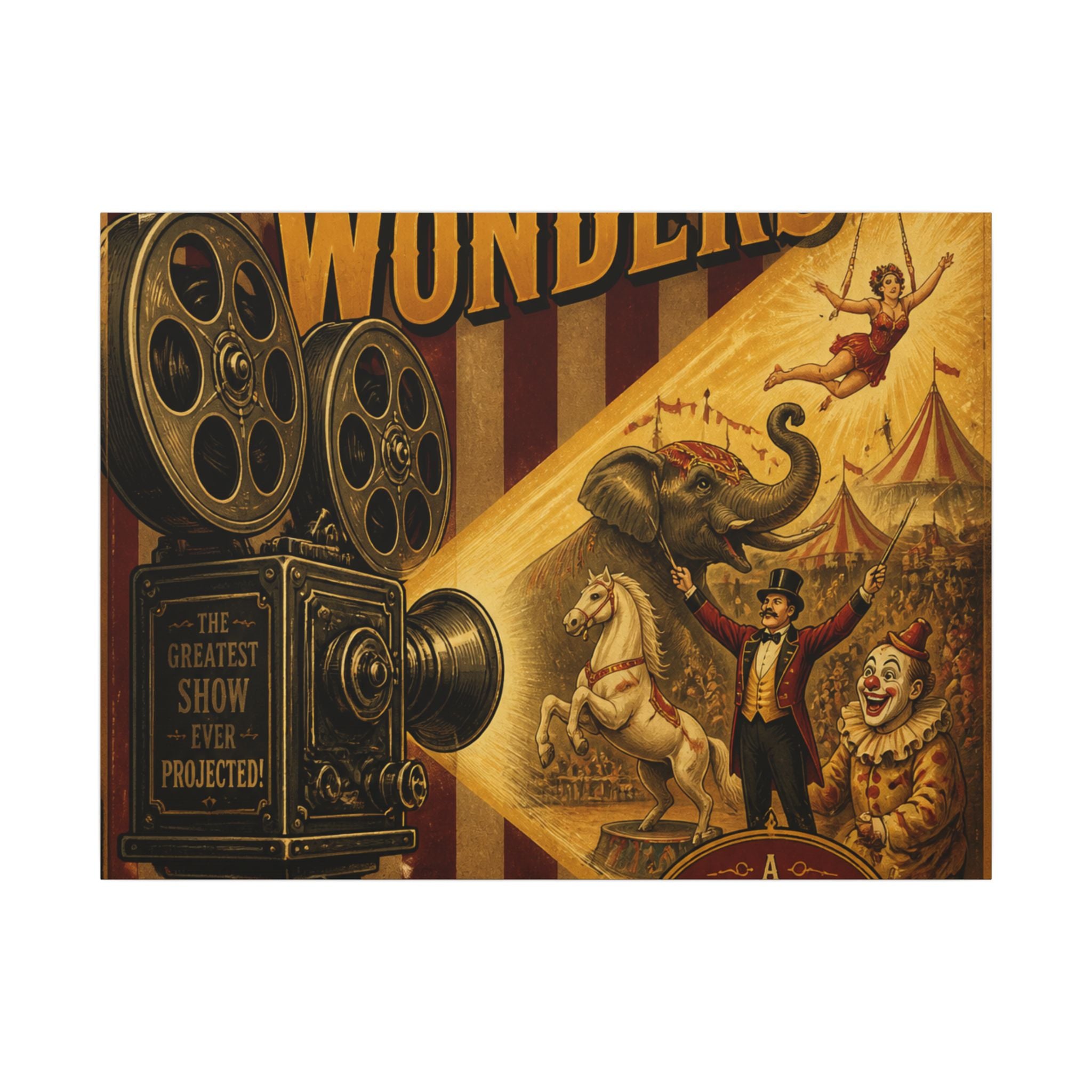 Film Camera Projector Show Wall Art Canvas 24×36 Vintage Circus Bedroom Decor Maximalist Print
