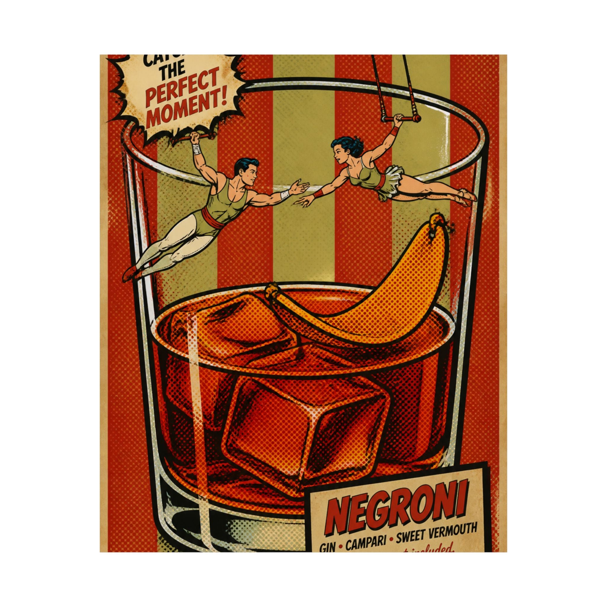Negroni Trapeze Act Wall Art Poster 24×36 Pop Art Restaurant Decor Maximalist Print