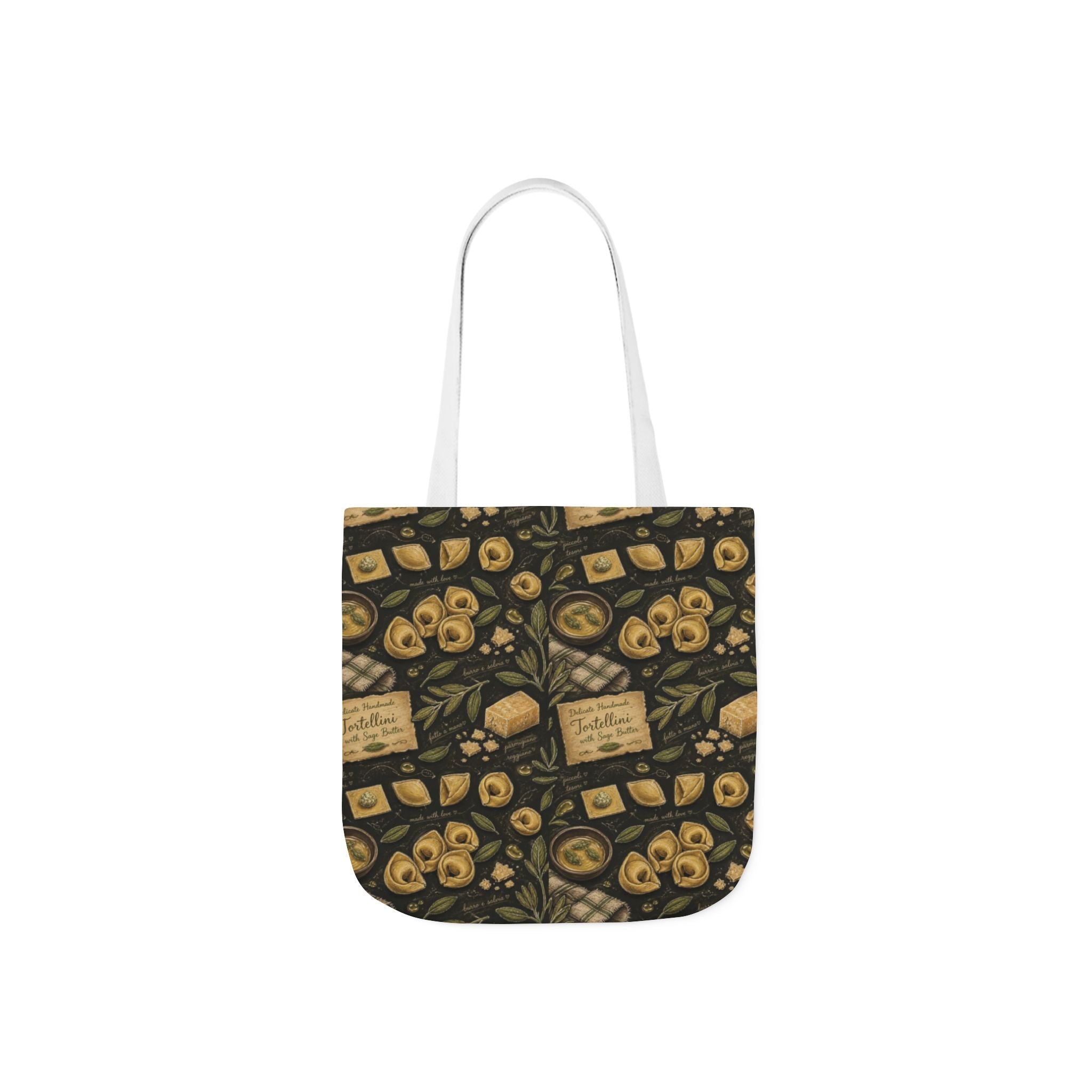 Tortellini with Sage Canvas Tote Bag Mediterranean Kitchen Chalk Art Design Italian Cottagecore Gift