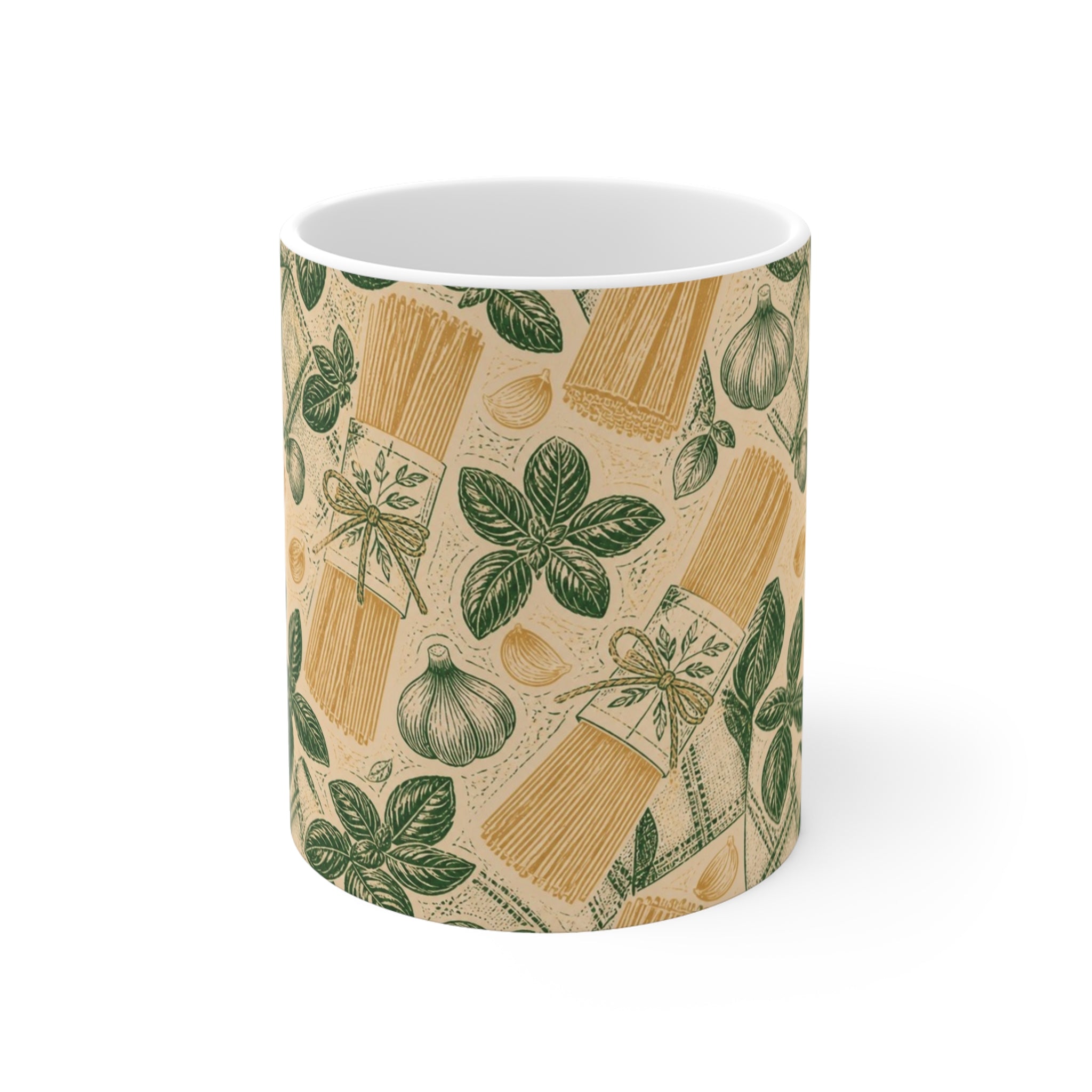 Spaghetti Bundle 11oz Ceramic Mug Mediterranean Kitchen Linocut Design Italian Cottagecore Gift