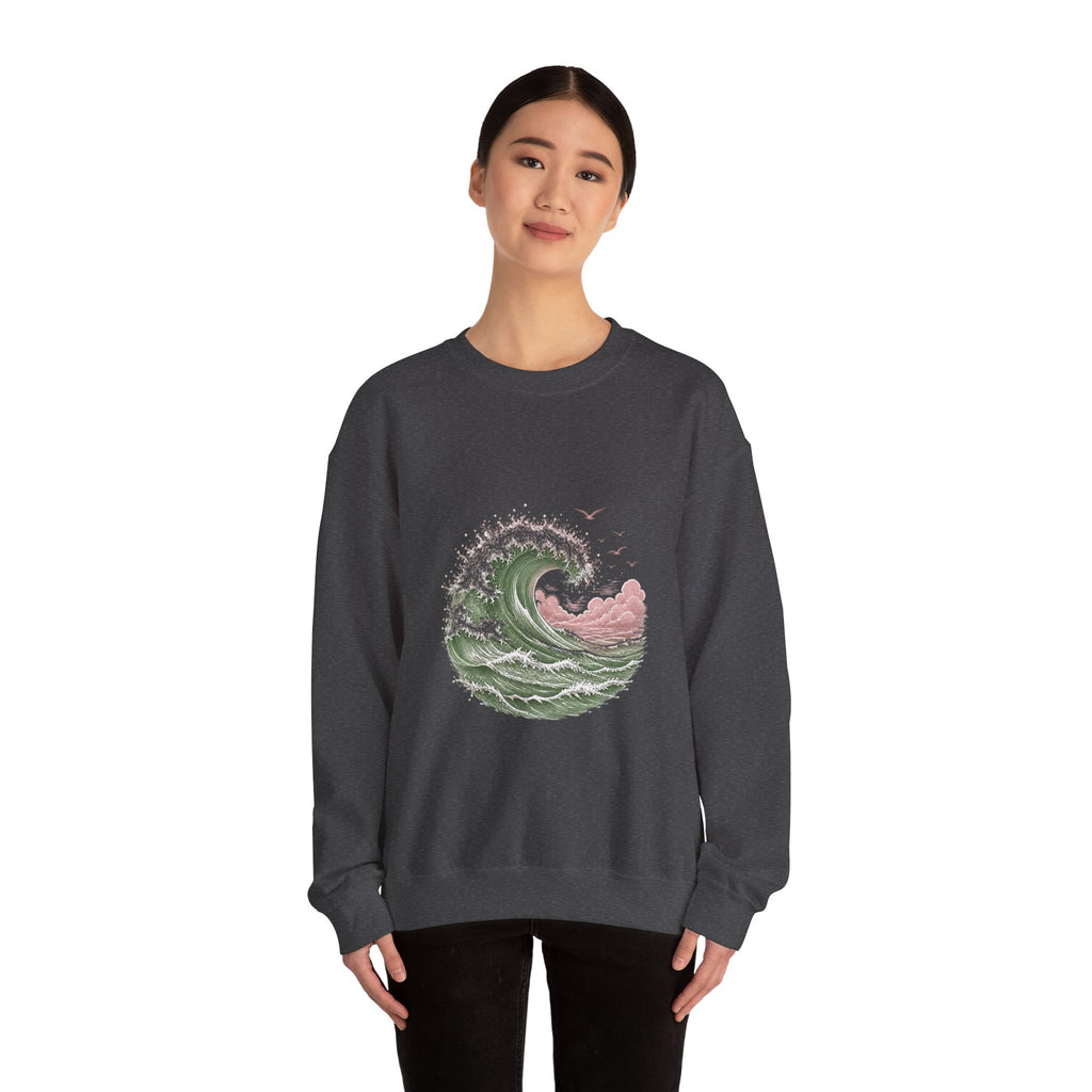 Matching Couple Sweatshirt - Mountain & Ocean Matching Couple Comfort Colors Crew Hand-Drawn Art His Hers Anniversary Gift - Design B