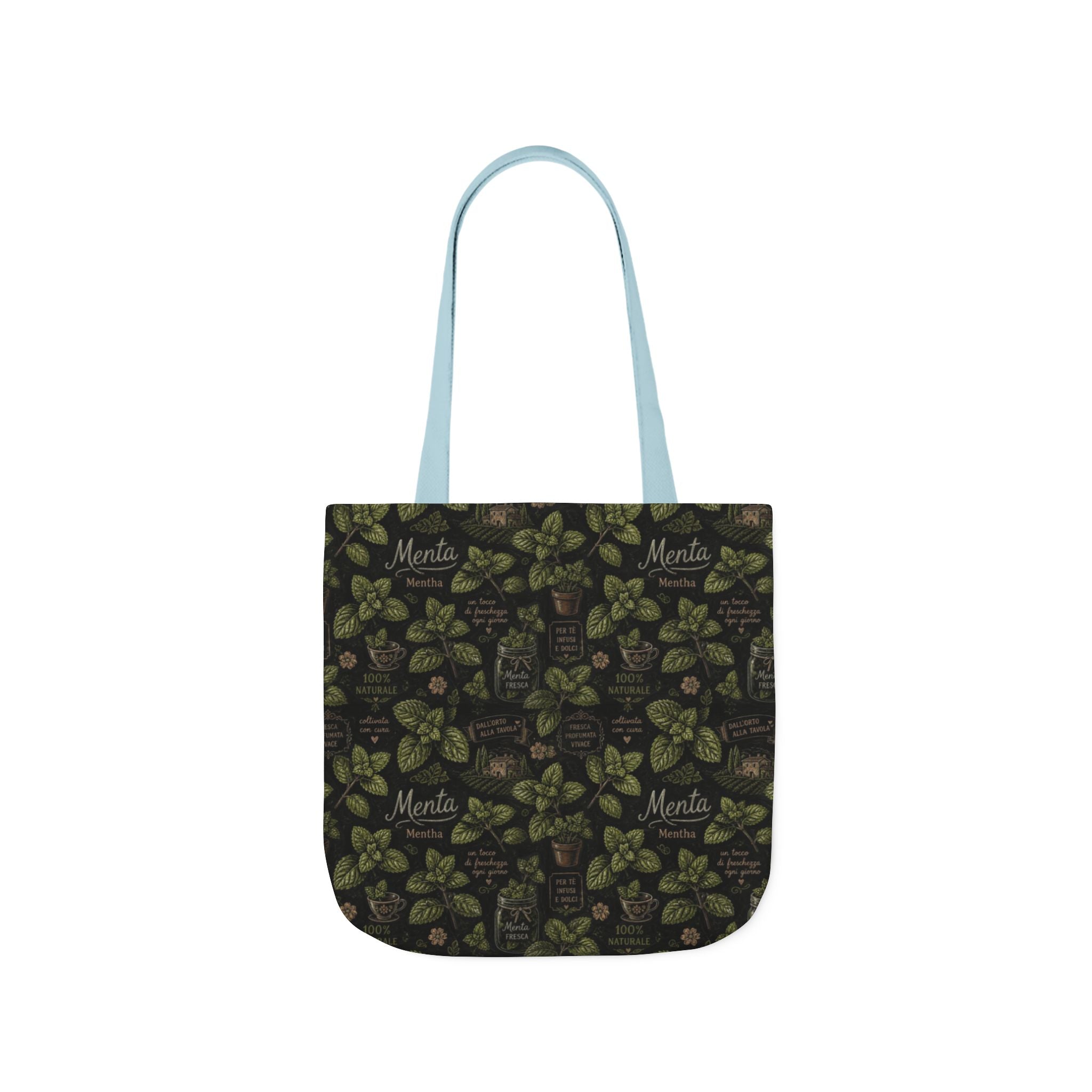 Fresh Mint Leaves Canvas Tote Bag Mediterranean Kitchen Chalk Art Design Italian Cottagecore Gift