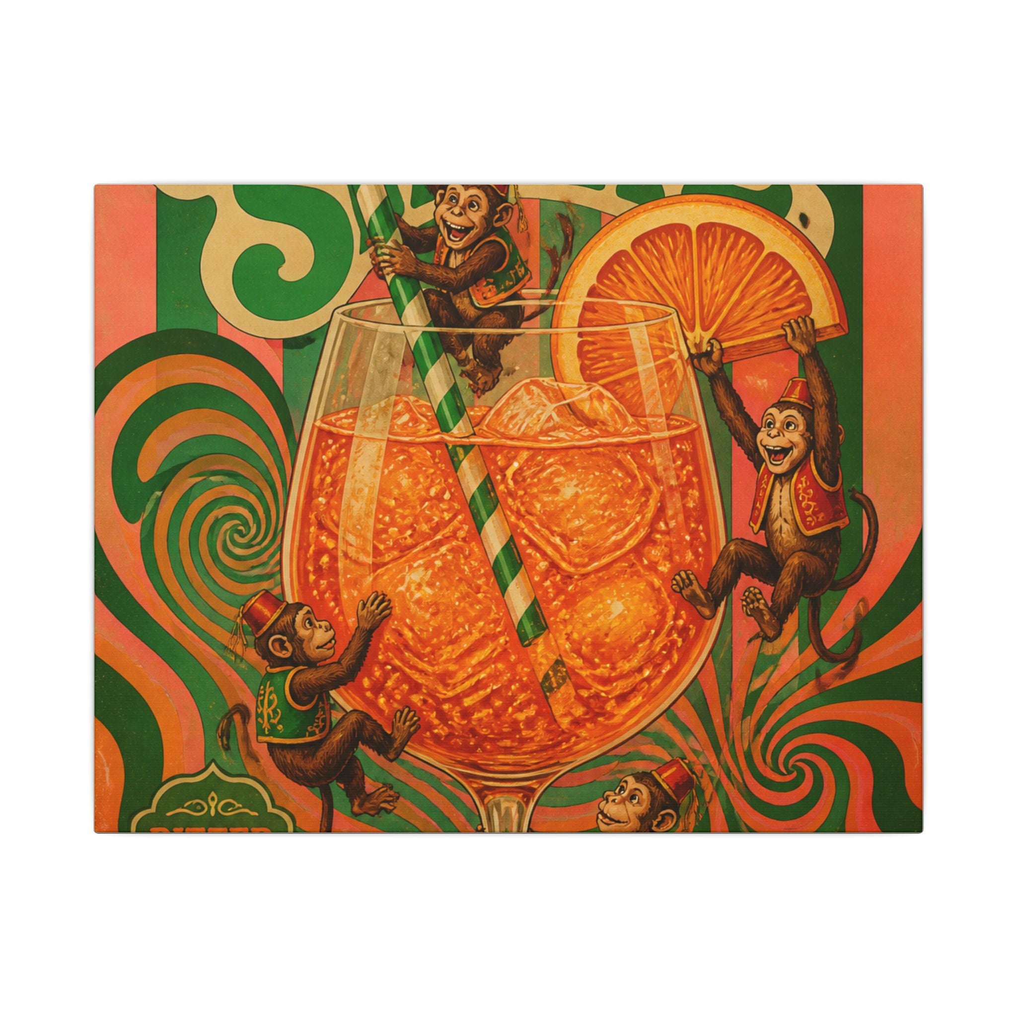 Aperol Spritz Monkeys Wall Art Canvas 16×20 Psychedelic Cafe Decor Maximalist Print