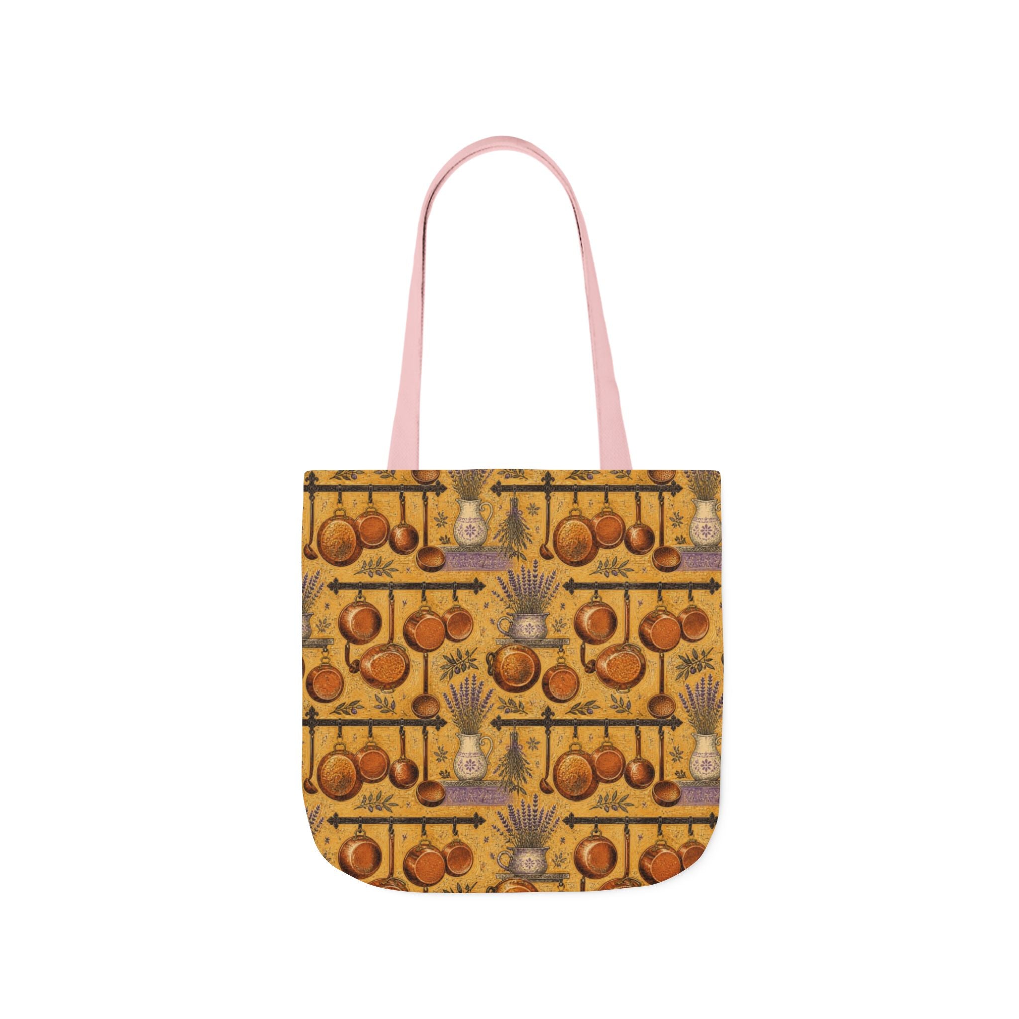 Copper Cookware Canvas Tote Bag Mediterranean Kitchen Linocut Design Italian Cottagecore Gift