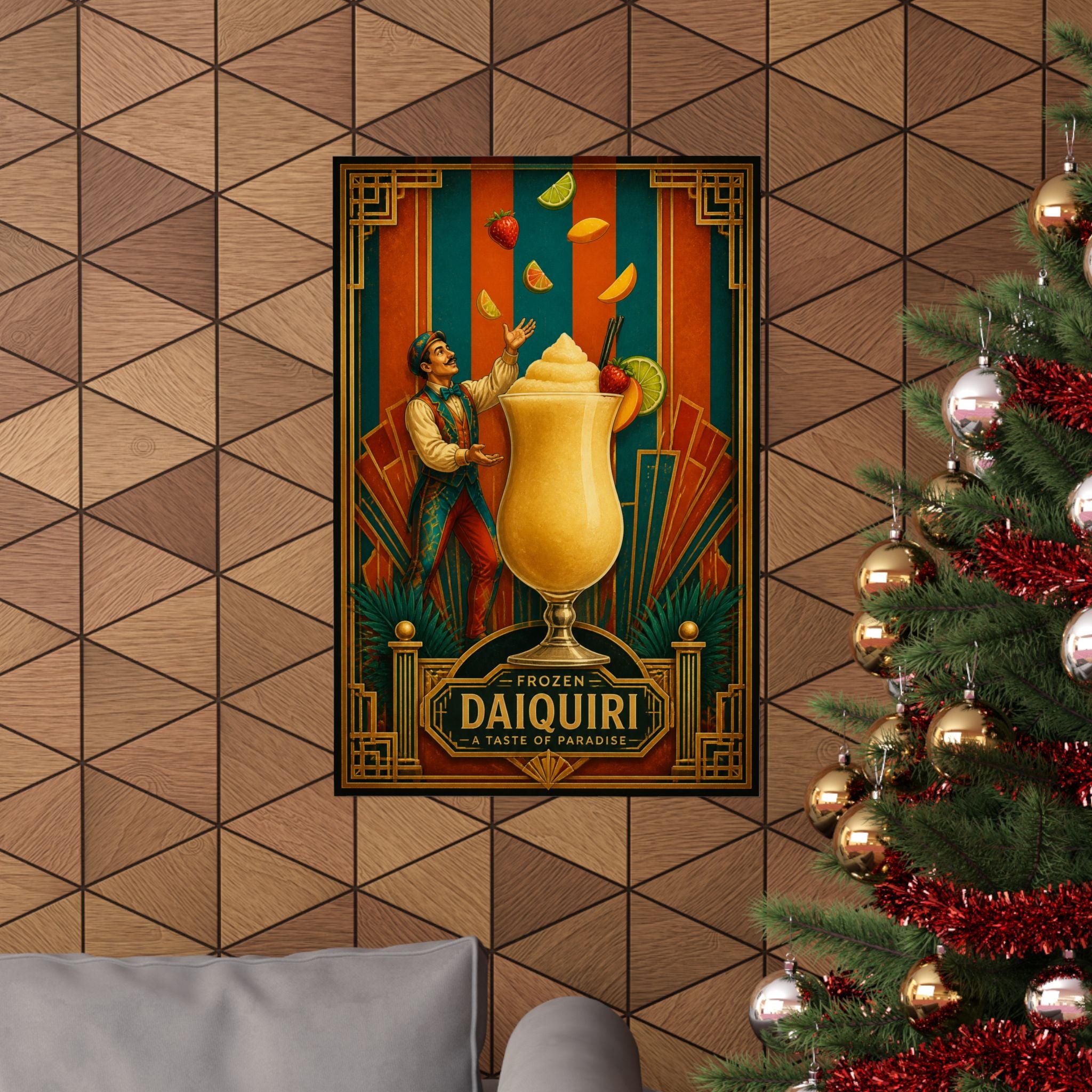 Daiquiri Fruit Juggler Wall Art Poster 24×36 Art Deco Bar Area Decor Maximalist Print