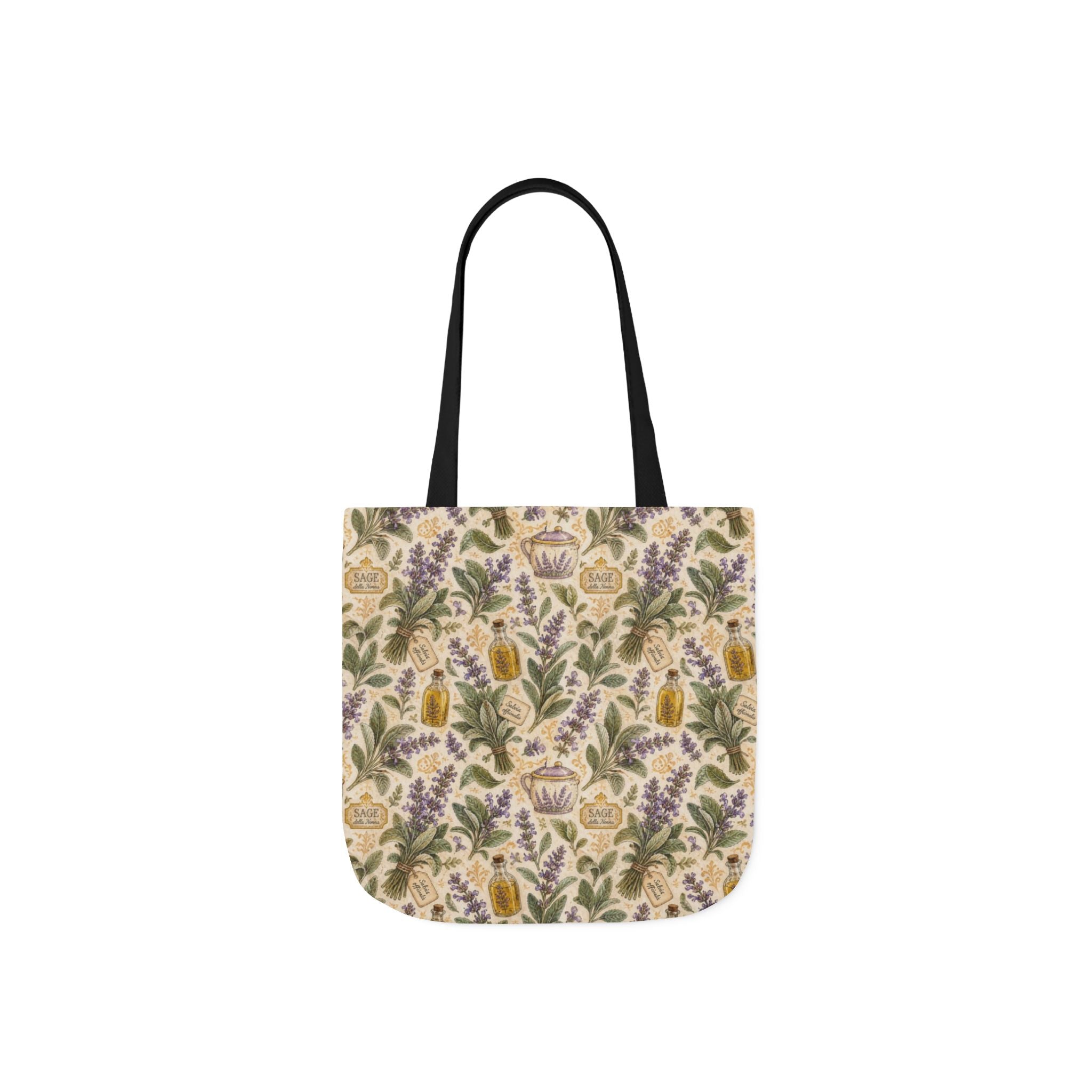 Sage Leaves Canvas Tote Bag Mediterranean Kitchen Watercolor Design Italian Cottagecore Gift