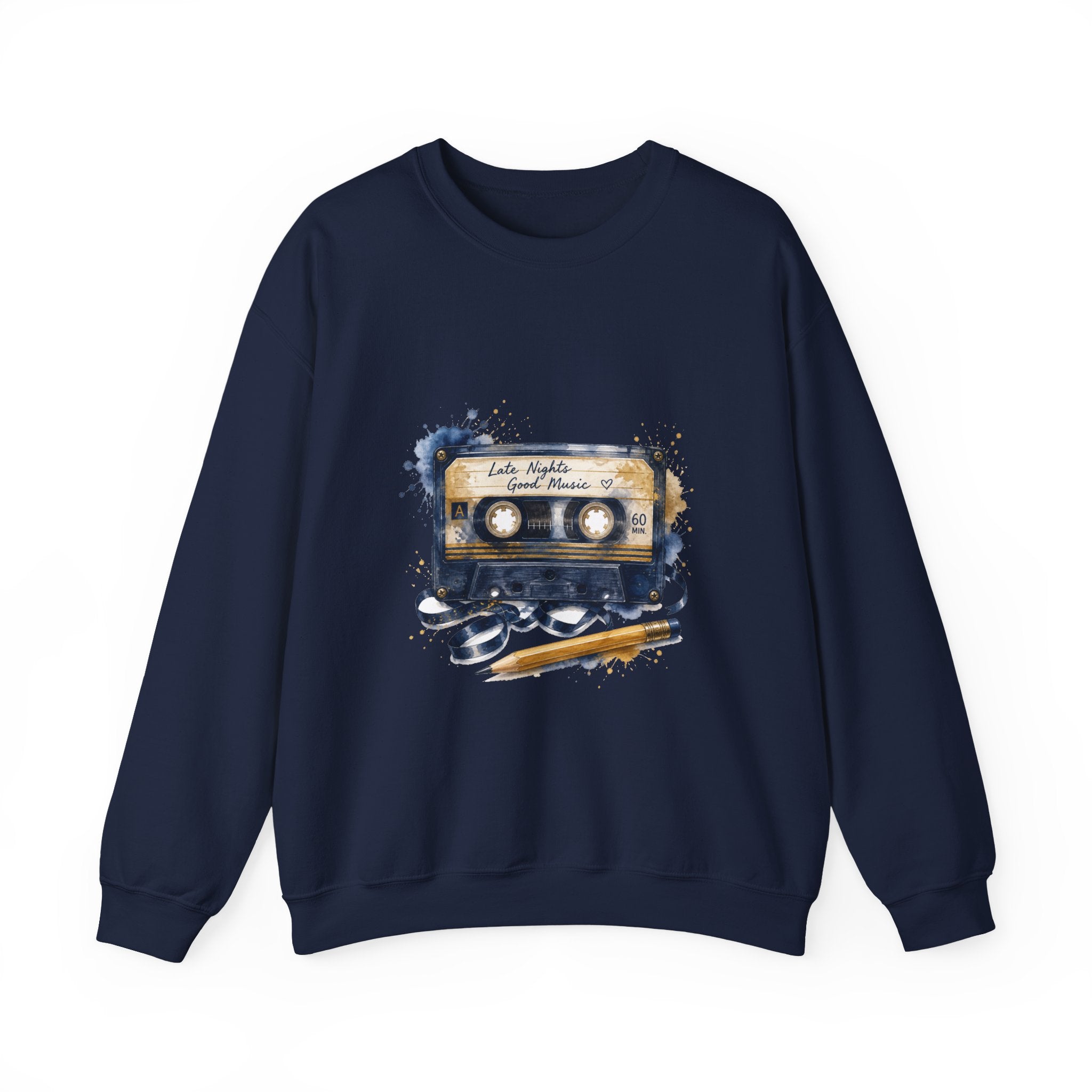 Matching Couple Sweatshirt - Vinyl & Cassette Matching Couple Crewneck Sweatshirt Watercolor Art His Hers Engagement Gift - Design B
