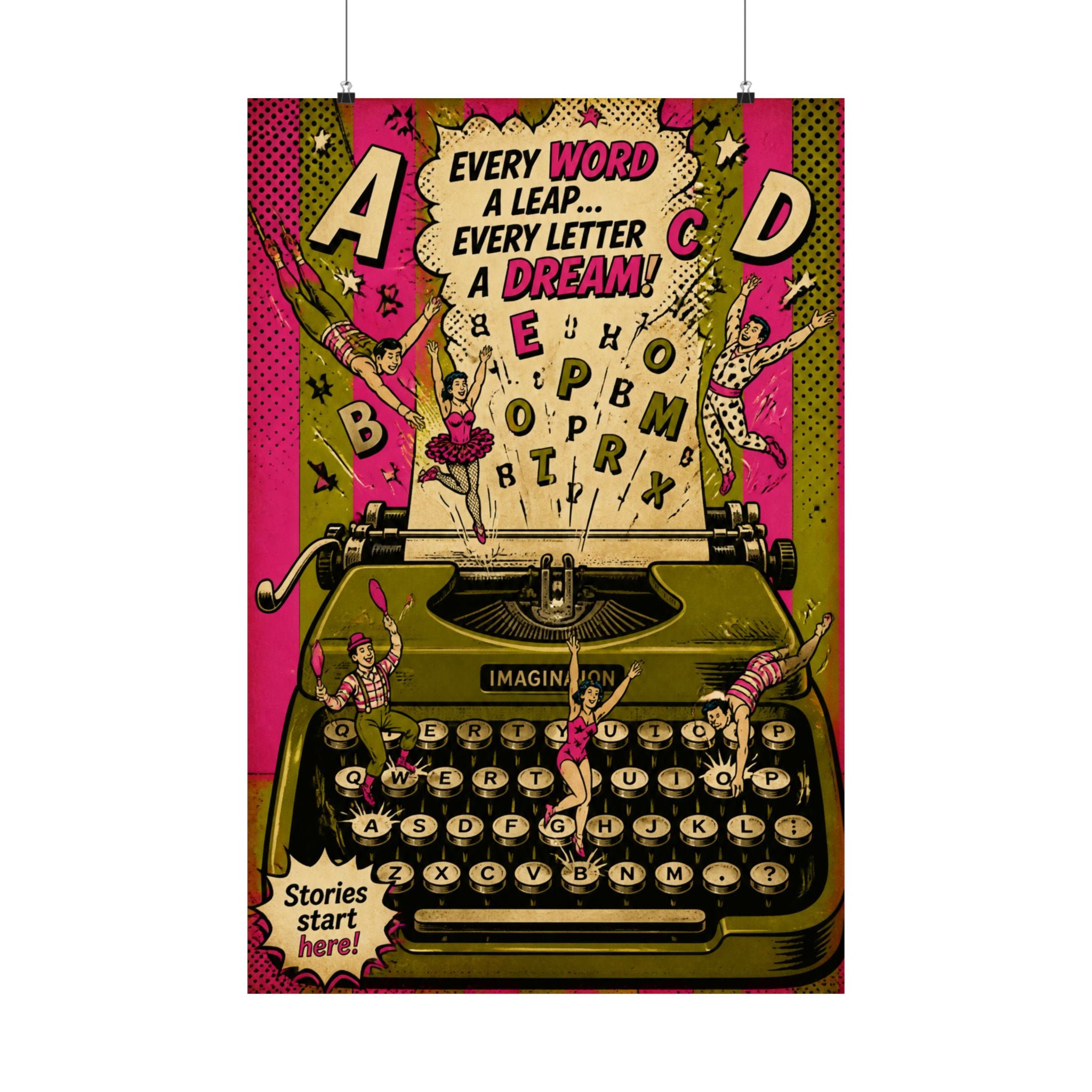 Typewriter Flying Letters Wall Art Poster 18×24 Pop Art Living Room Decor Maximalist Print