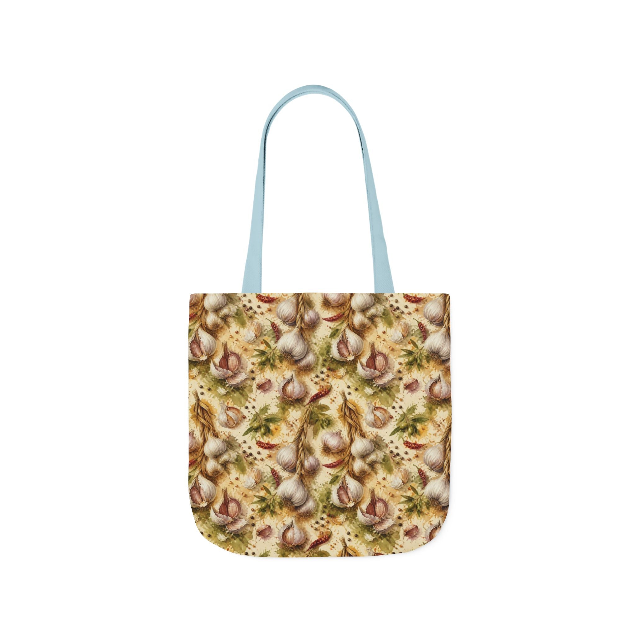Garlic Bulbs & Cloves Canvas Tote Bag Mediterranean Kitchen Watercolor Splash Design Italian Cottagecore Gift