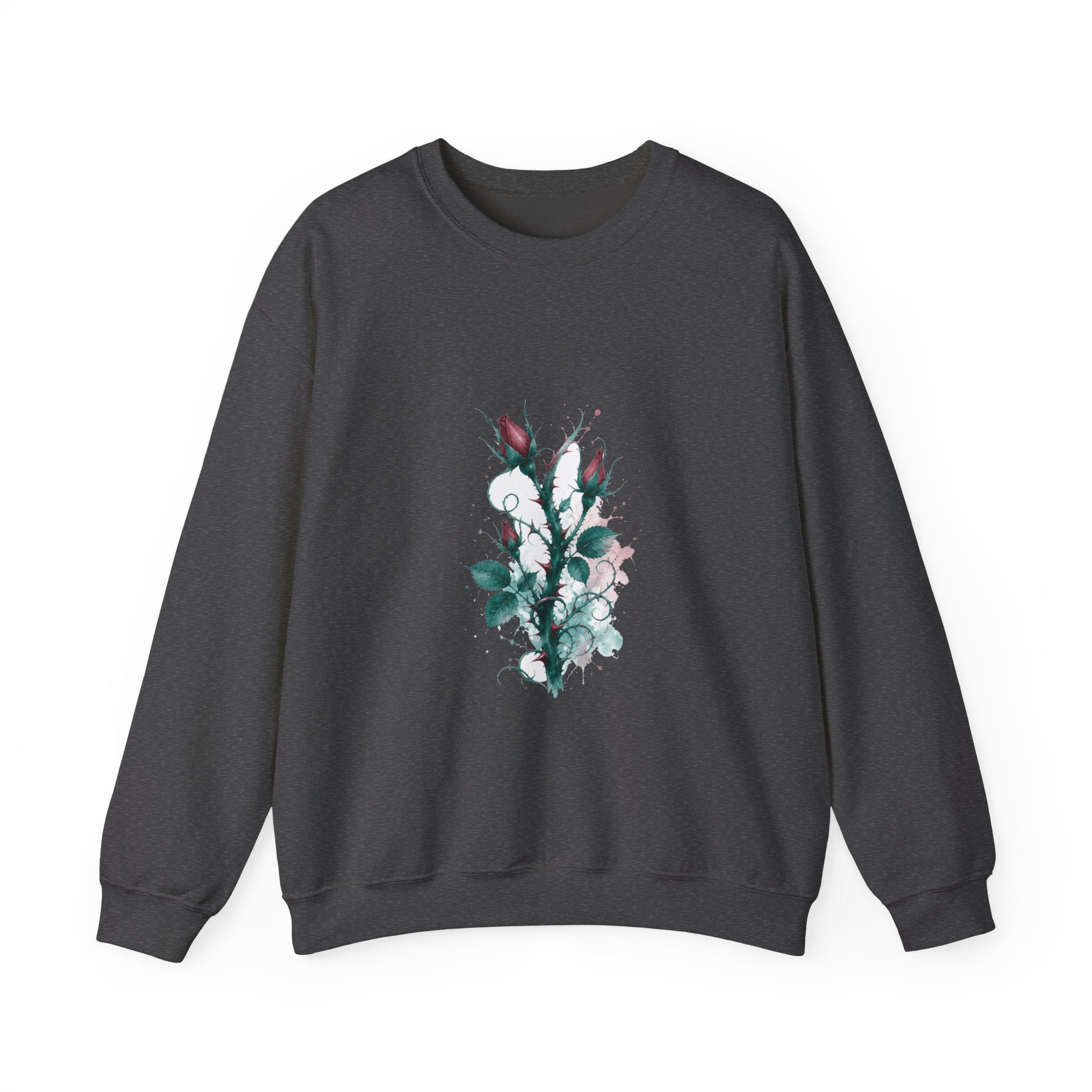 Matching Couple Sweatshirt - Rose & Thorn Matching Couple Crewneck Sweatshirt Watercolor Art His Hers Engagement Gift - Design B