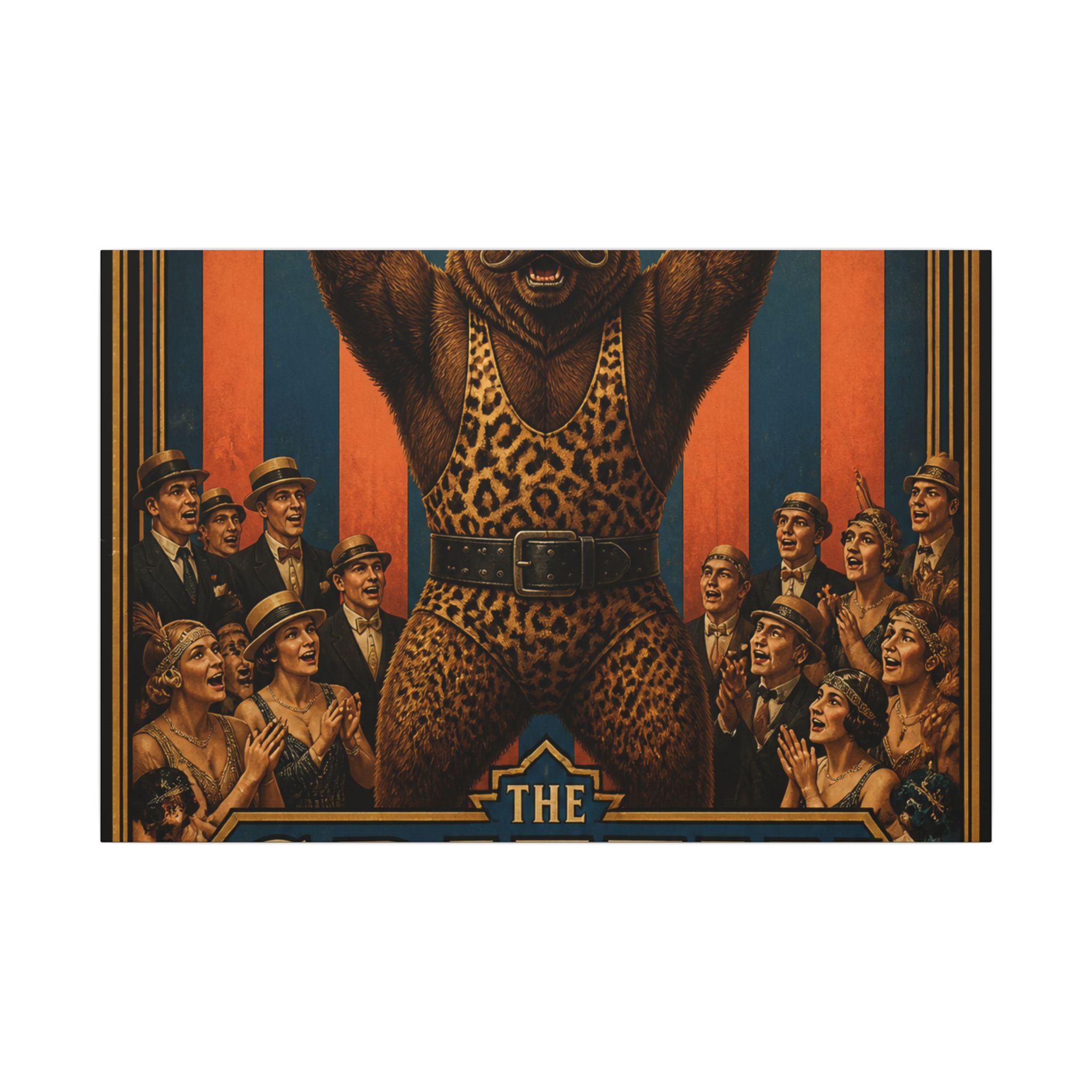 Strongman Bear Wall Art Canvas 24×36 Art Deco Bar Area Decor Maximalist Print