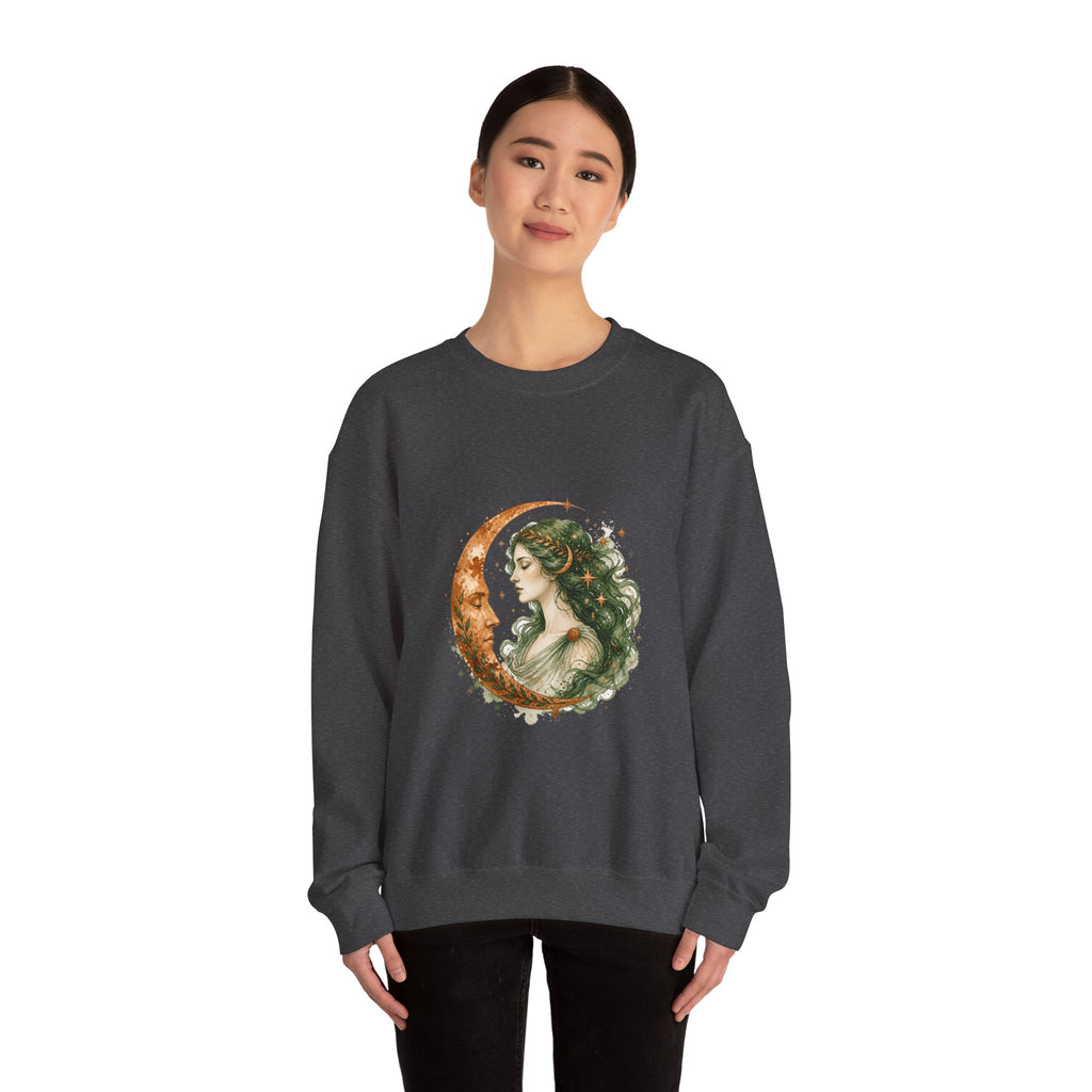 Matching Couple Sweatshirt - Helios & Selene Matching Couple Crewneck Sweatshirt Watercolor Art His Hers Engagement Gift - Design B