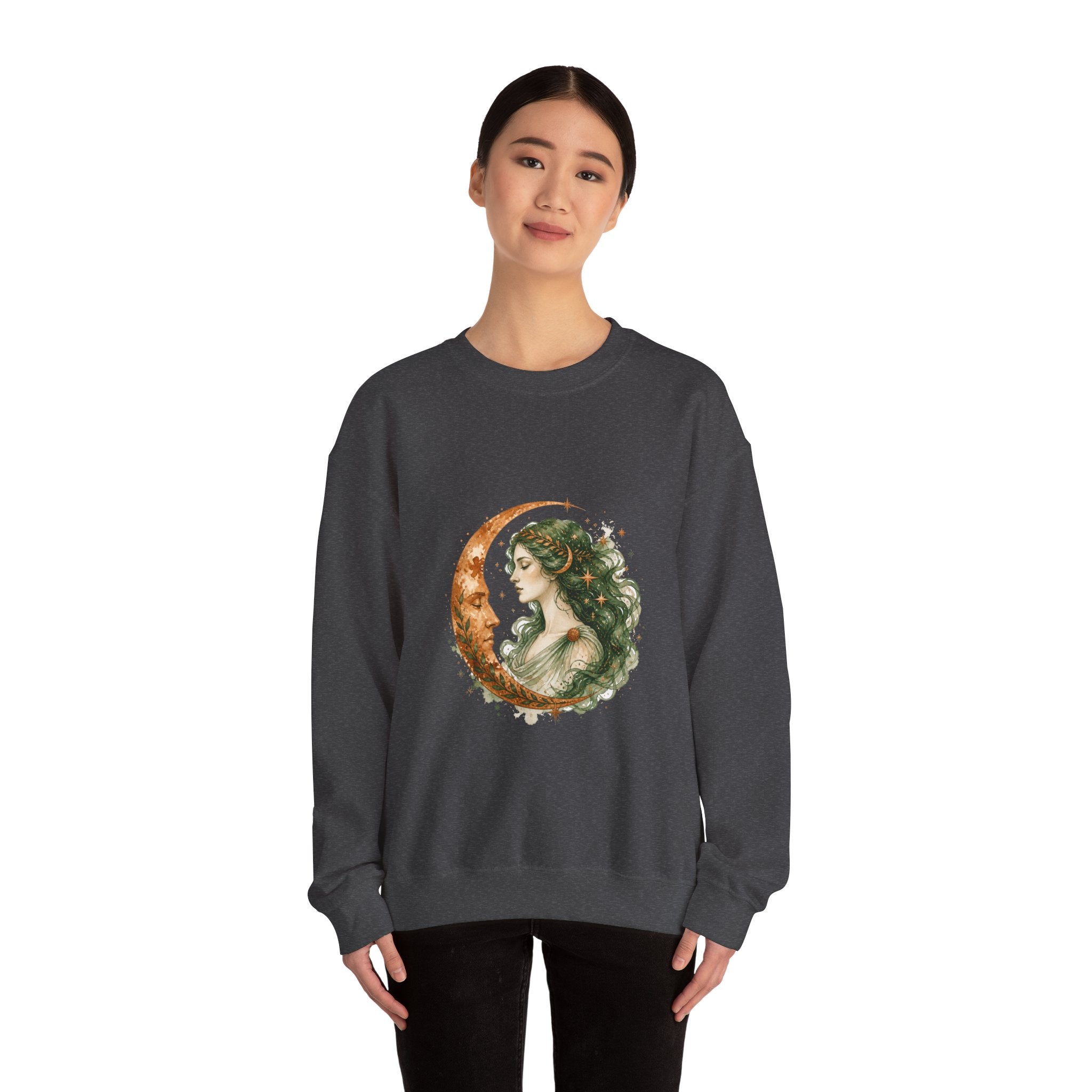 Matching Couple Sweatshirt - Helios & Selene Matching Couple Crewneck Sweatshirt Watercolor Art His Hers Engagement Gift - Design B