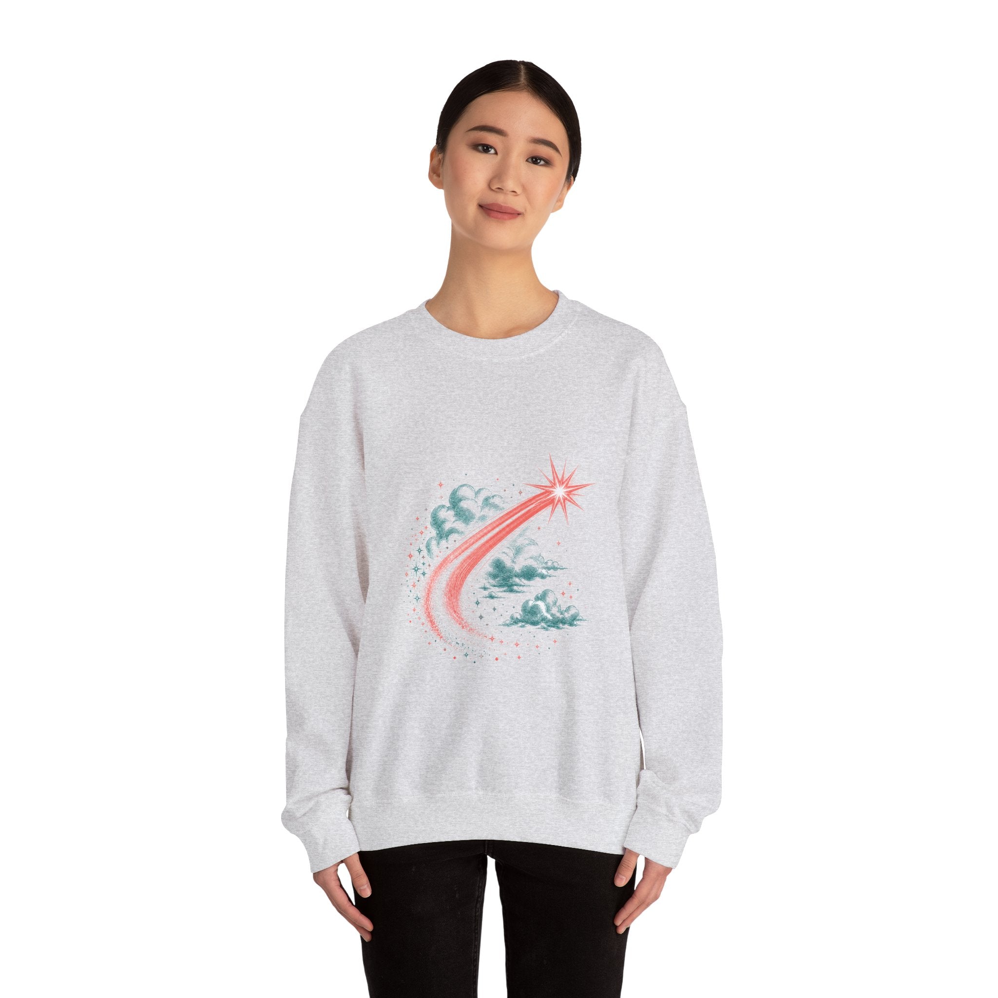 Matching Couple Sweatshirt - Shooting Star & North Star Matching Couple Premium Fleece Sweatshirt Vintage Art His Hers Honeymoon Gift - Design A