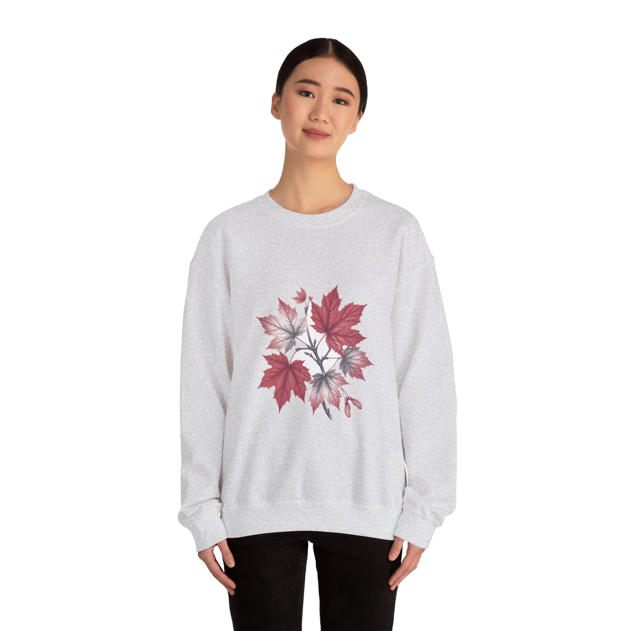Matching Couple Sweatshirt - Cherry Blossom & Maple Leaf Matching Couple Crewneck Sweatshirt Vintage Art His Hers Wedding Gift - Design B