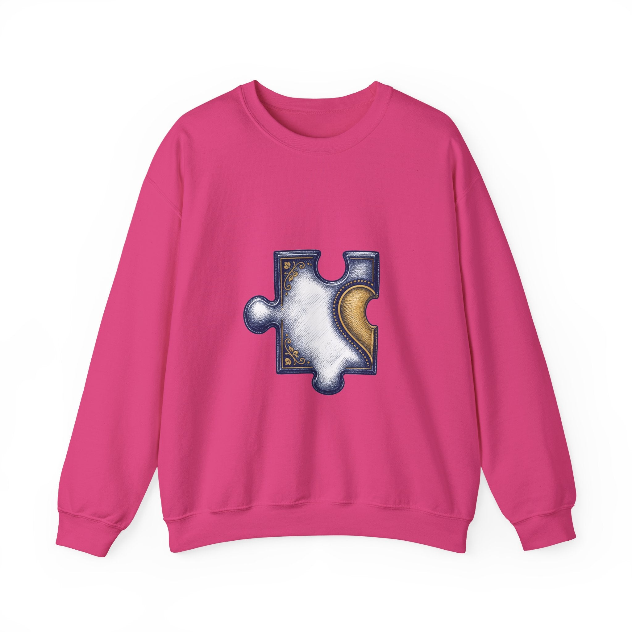 Matching Couple Sweatshirt - Puzzle Pieces Matching Couple Premium Fleece Sweatshirt Hand-Drawn Art His Hers Anniversary Gift - Design A
