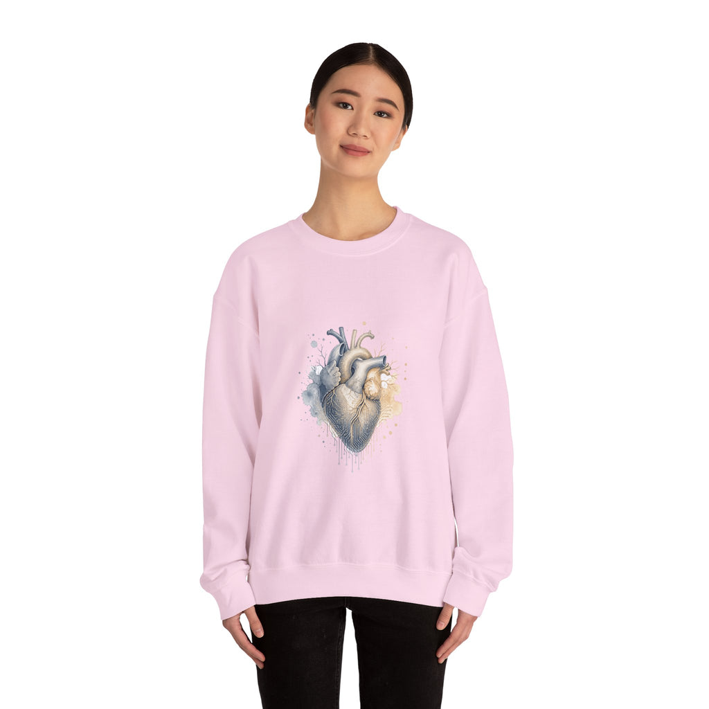 Matching Couple Sweatshirt - Robot & Heart Matching Couple Comfort Colors Crew Watercolor Art His Hers Birthday Gift - Design B