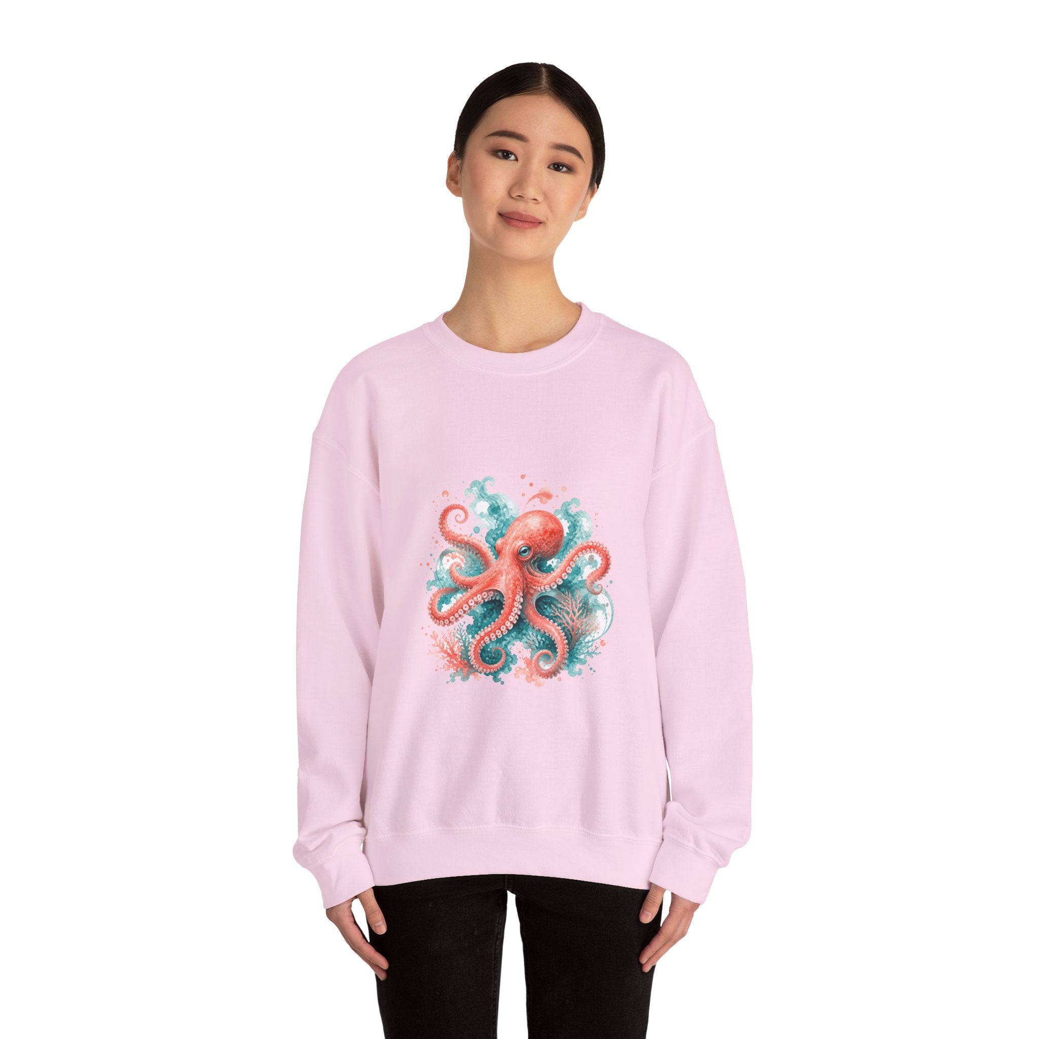 Matching Couple Sweatshirt - Octopus & Jellyfish Matching Couple Premium Fleece Sweatshirt Watercolor Art His Hers Birthday Gift - Design A