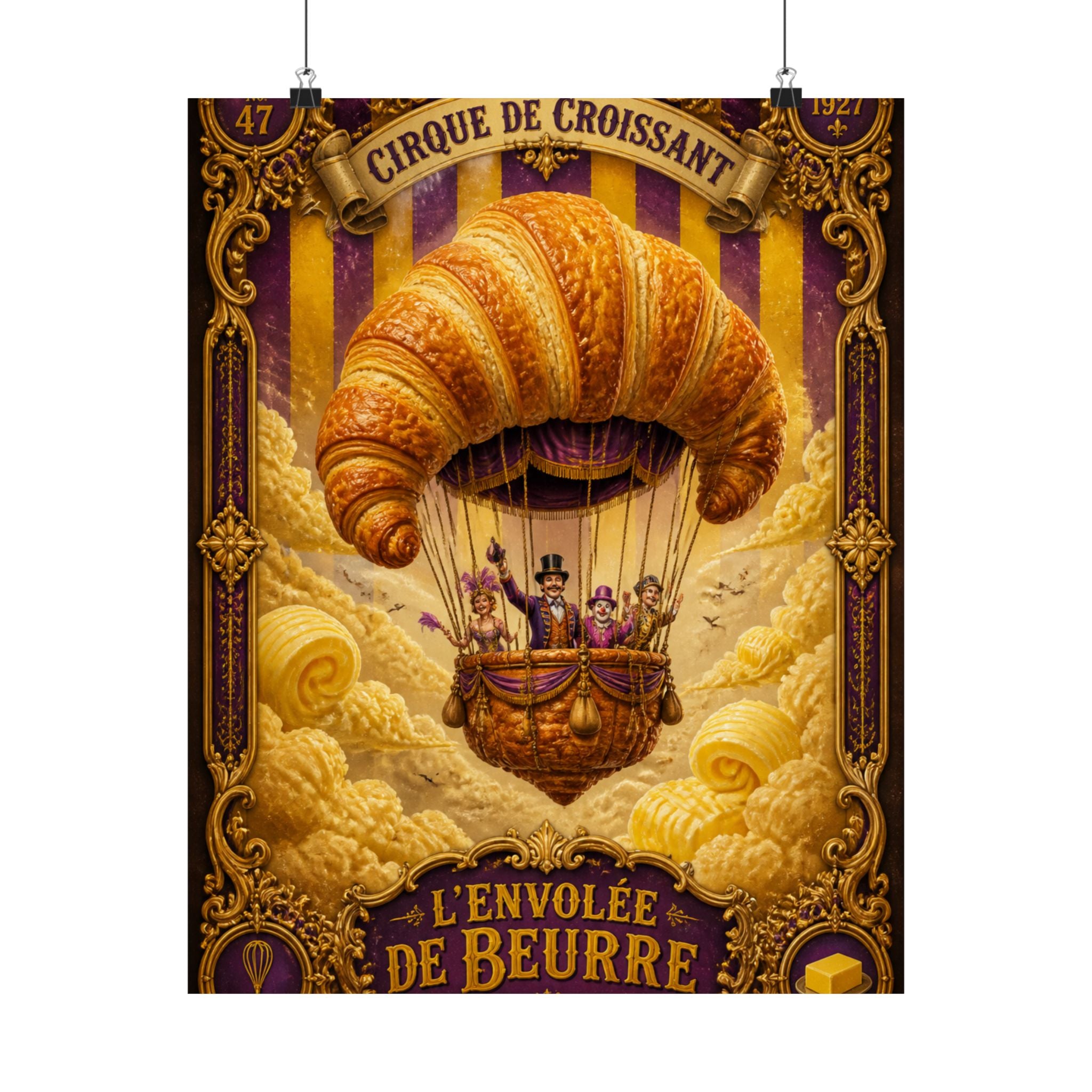 Croissant Hot Air Balloon Wall Art Poster 18×24 Baroque Home Office Decor Maximalist Print
