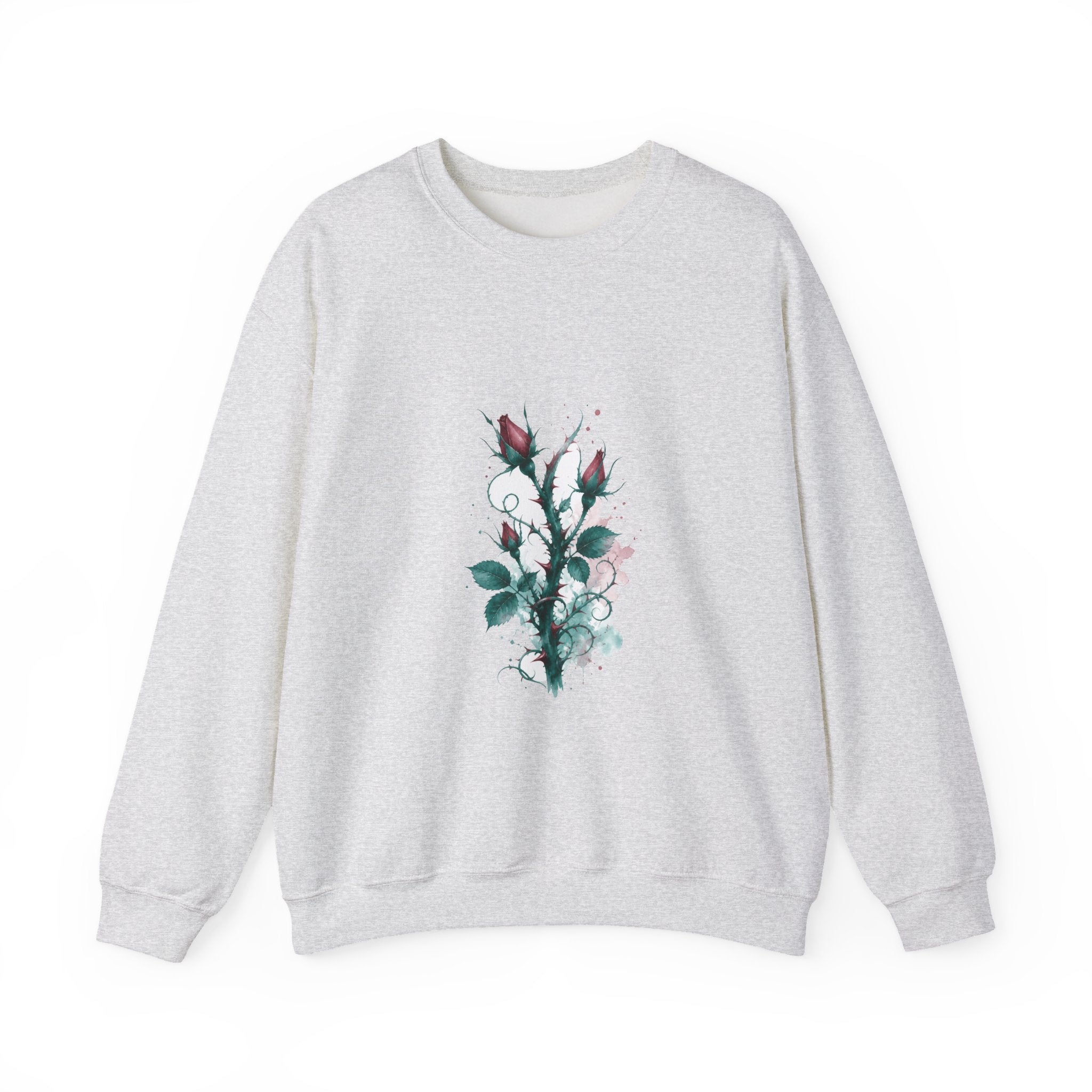 Matching Couple Sweatshirt - Rose & Thorn Matching Couple Crewneck Sweatshirt Watercolor Art His Hers Engagement Gift - Design B