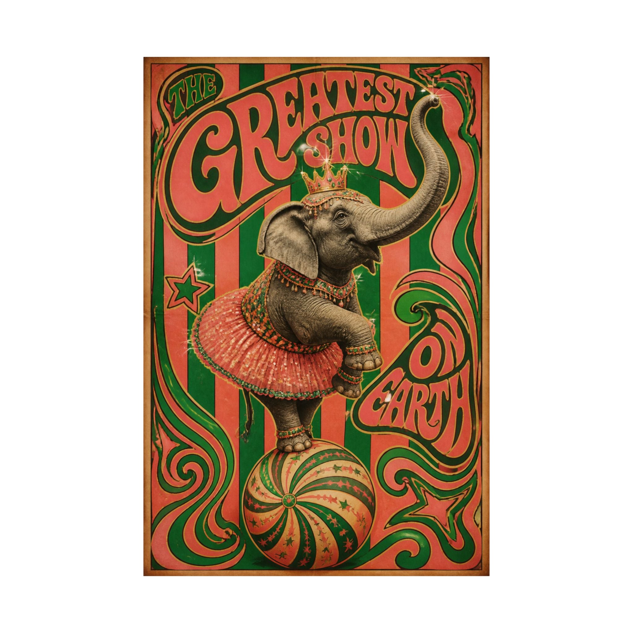 Elephant on Ball Wall Art Poster 24×36 Psychedelic Dining Room Decor Maximalist Print