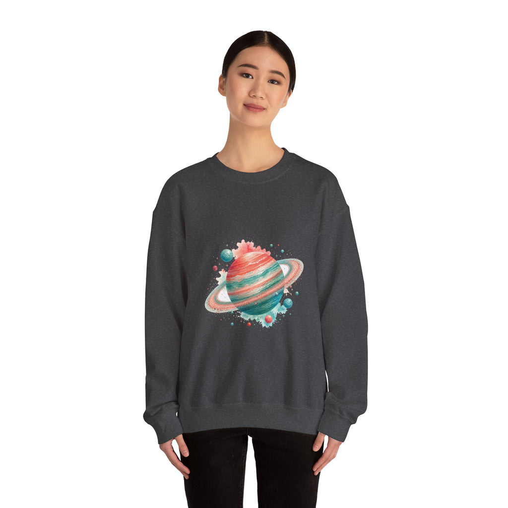 Matching Couple Sweatshirt - Astronaut & Planet Matching Couple Premium Fleece Sweatshirt Watercolor Art His Hers Birthday Gift - Design B