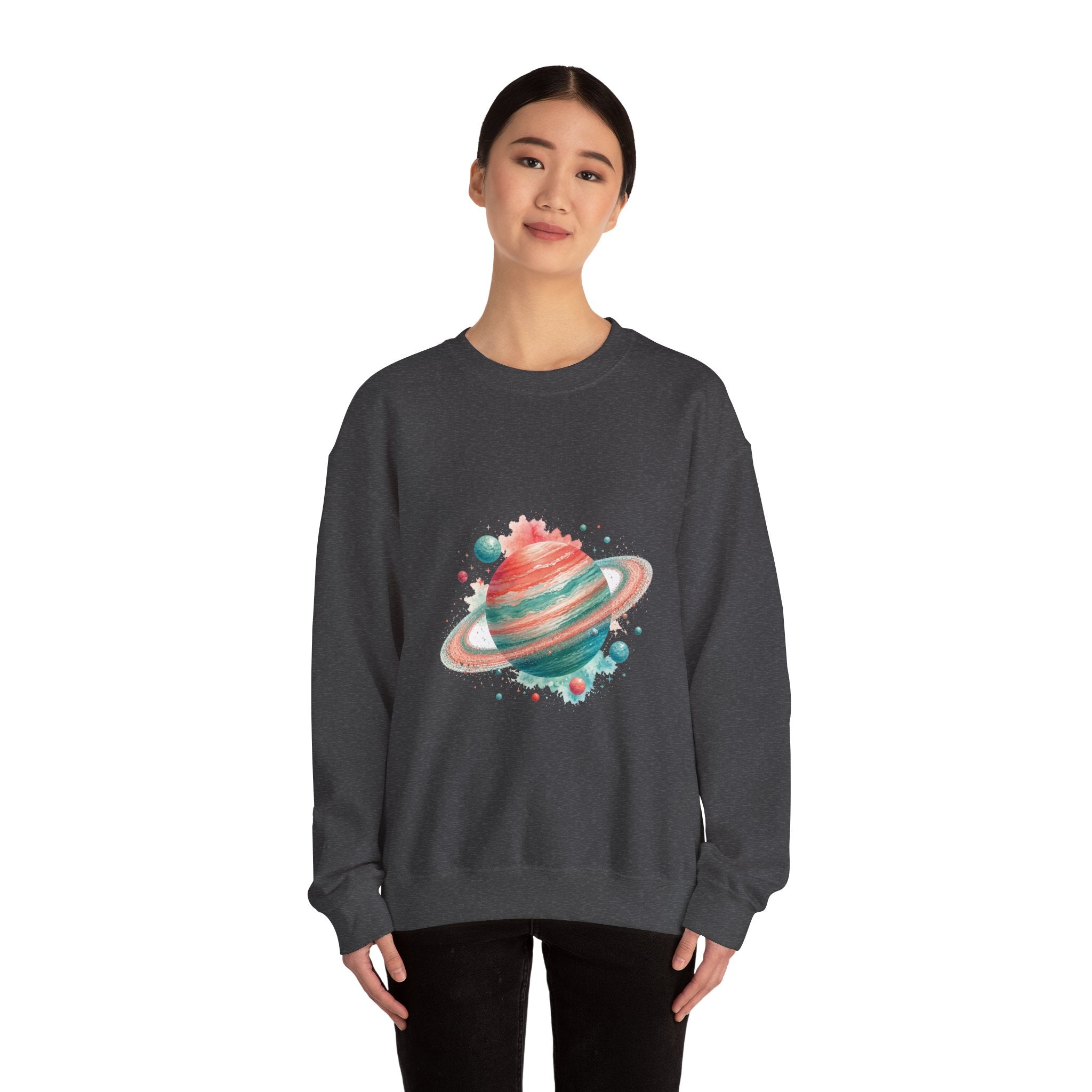 Matching Couple Sweatshirt - Astronaut & Planet Matching Couple Premium Fleece Sweatshirt Watercolor Art His Hers Birthday Gift - Design B